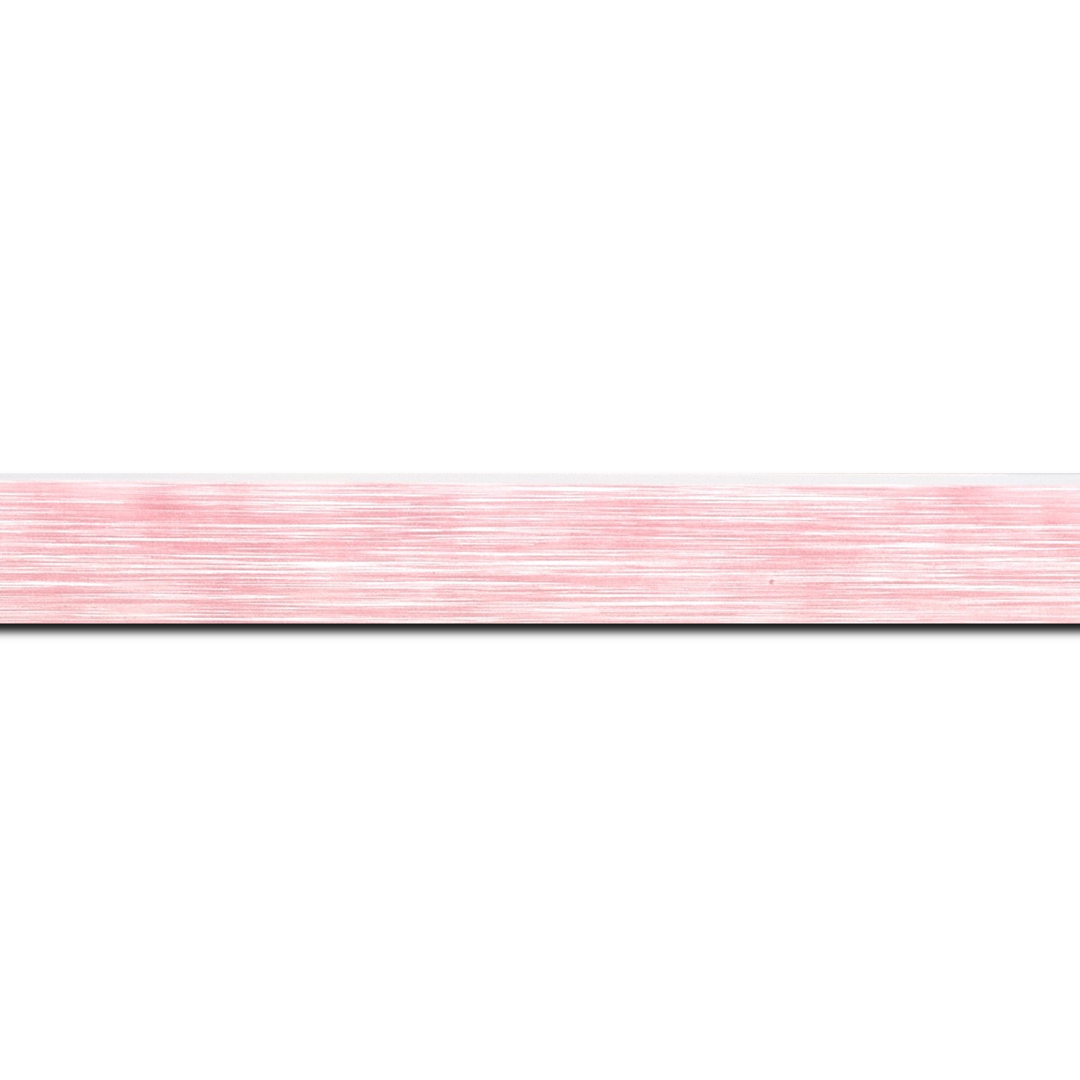 Baguette longueur 1.40m bois profil arrondi en pente plongeant largeur 2.4cm couleur rose tendre, arête et chant extérieur du cadre blanc