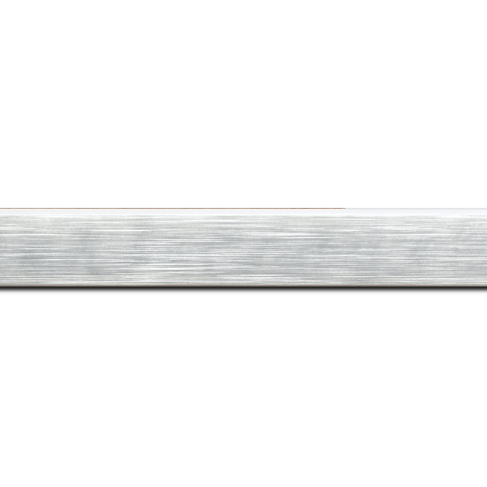 Baguettes service précoupé bois profil arrondi en pente plongeant largeur 2.4cm couleur gris tendre, arête et chant extérieur du cadre blanc