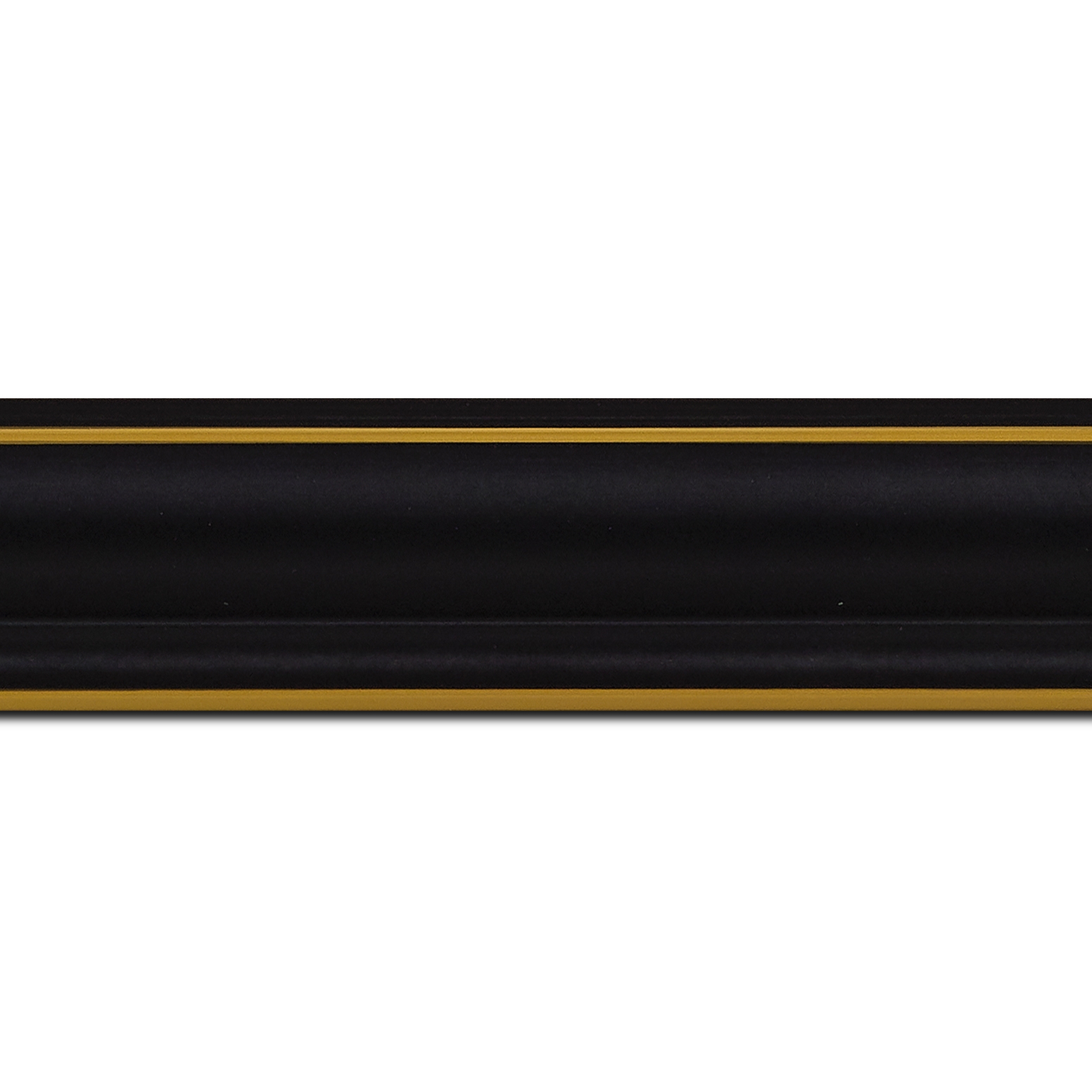 Baguette longueur 1.40m bois profil doucine inversée largeur 4.4cm  couleur noire satiné filet or