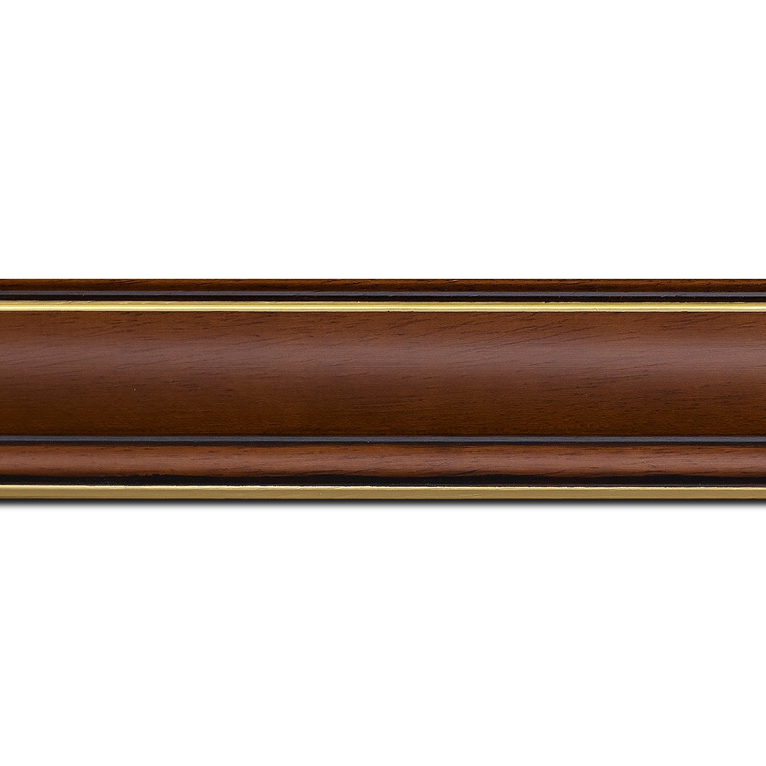 Pack par 12m, bois profil doucine inversée largeur 4.4cm  marron rustique filet or(longueur baguette pouvant varier entre 2.40m et 3m selon arrivage des bois)