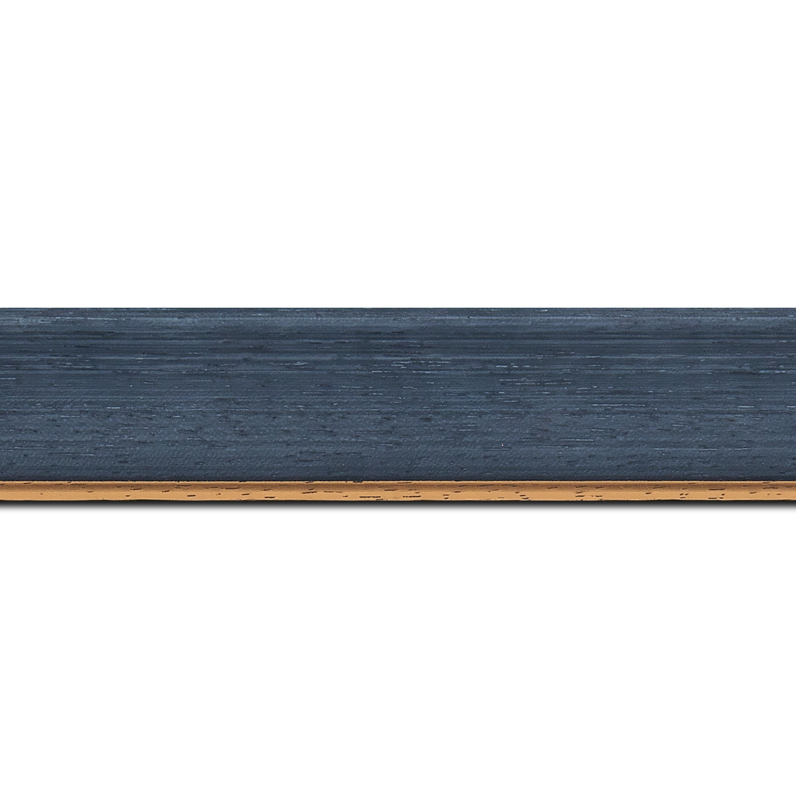 Baguette longueur 1.40m bois profil incurvé largeur 3.9cm couleur bleu pétrole  satiné filet or