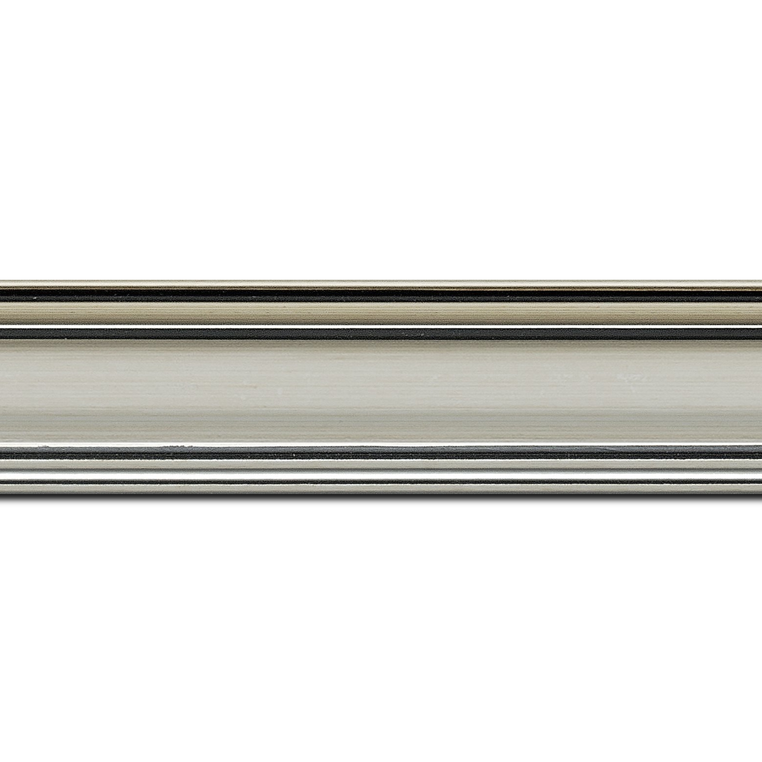 Baguette longueur 1.40m bois profil bombé largeur 5cm couleur argent chaud filet noir