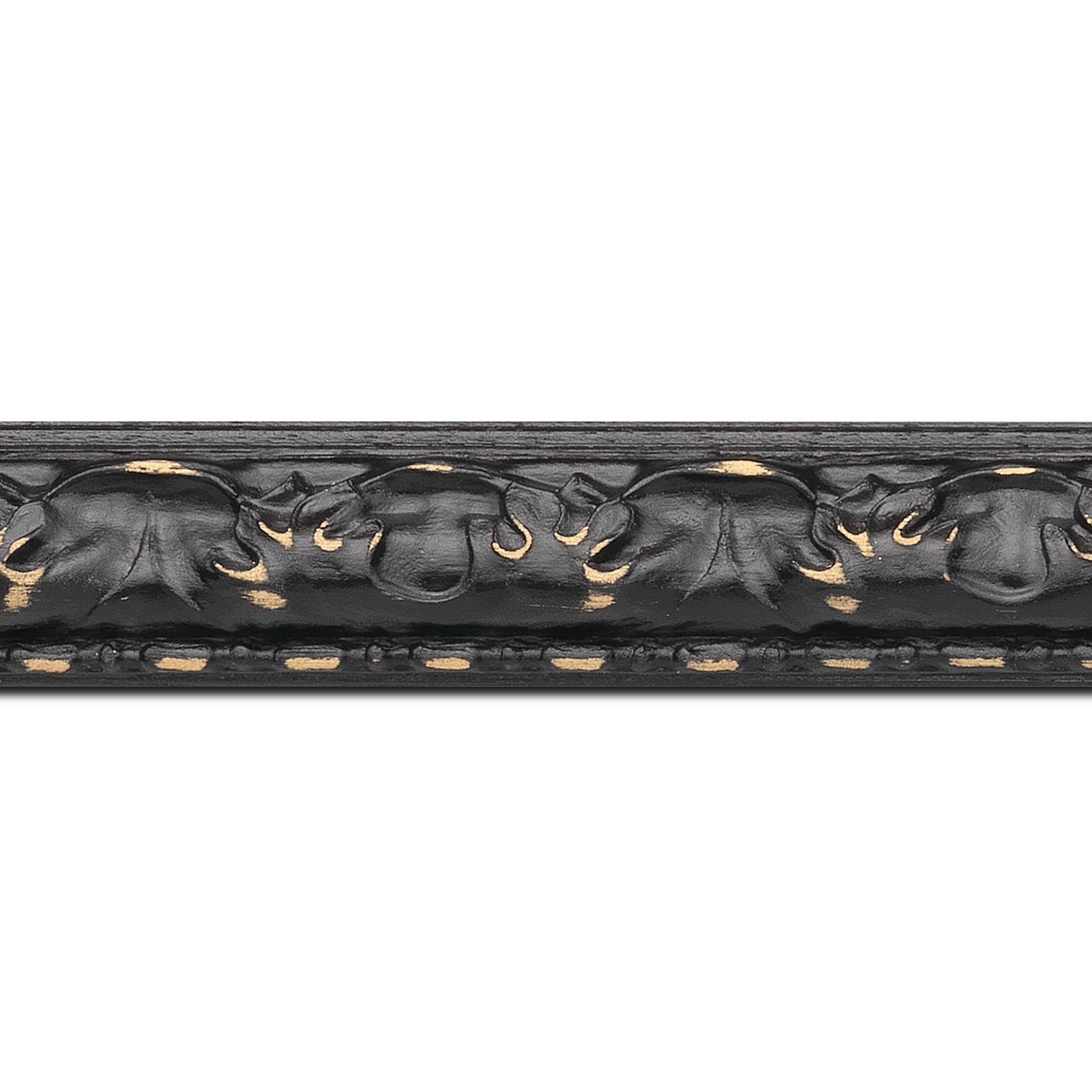 Pack par 12m, bois profil bombé largeur 4cm couleur noir satiné usé(longueur baguette pouvant varier entre 2.40m et 3m selon arrivage des bois)