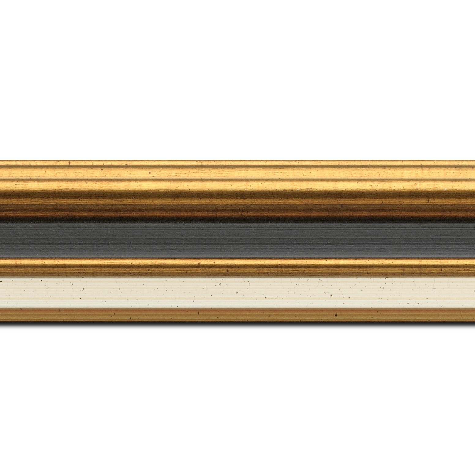 Baguette longueur 1.40m bois largeur 5.2cm or gorge noire  marie louise crème filet or intégrée