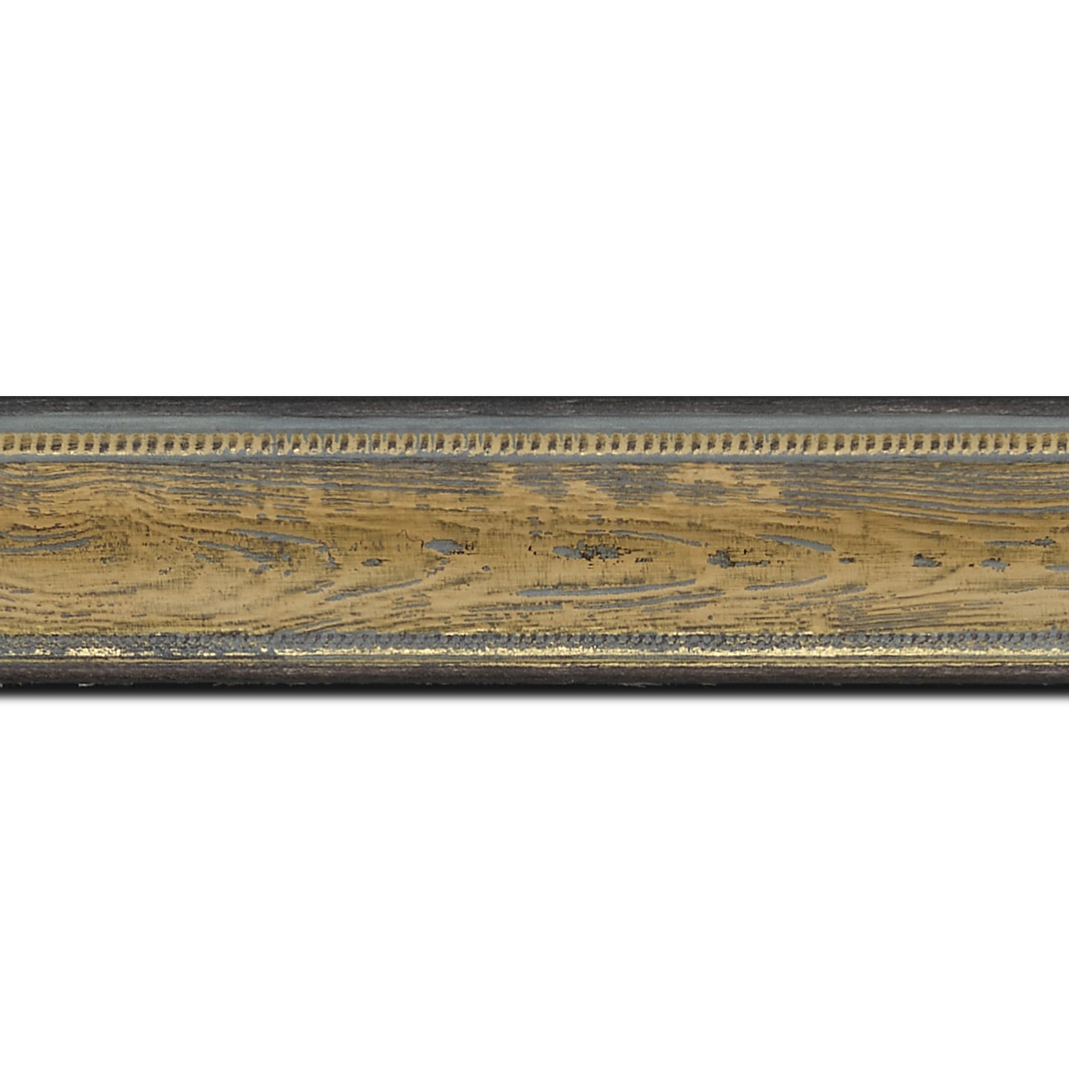Baguette longueur 1.40m bois profil incurvé largeur 4.1cm couleur vert sur naturel aspect veiné liseret or