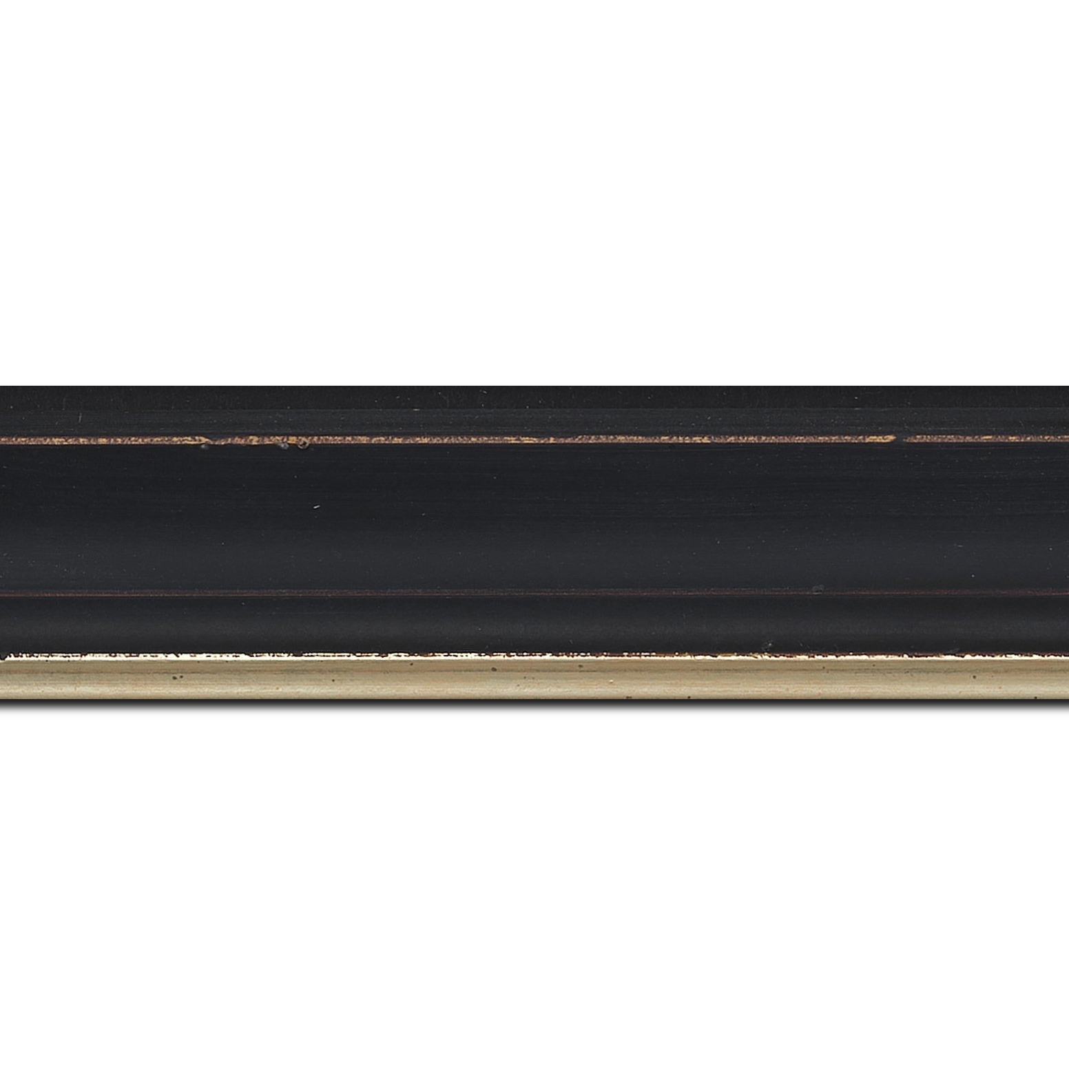 Baguette longueur 1.40m bois profil incurvé largeur 4.2cm couleur noir filet or fondu finition nature