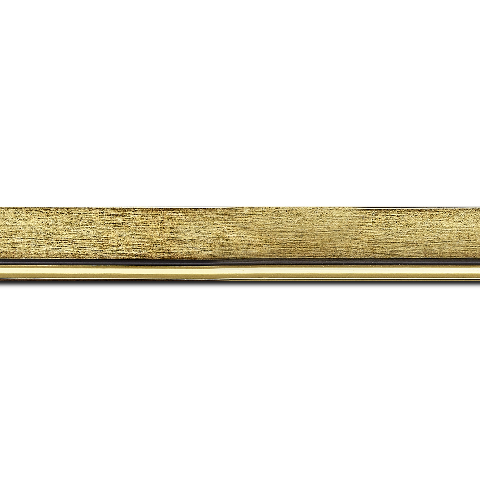 Baguette longueur 1.40m bois profil plat largeur 2.5cm couleur or filet or surligné noir