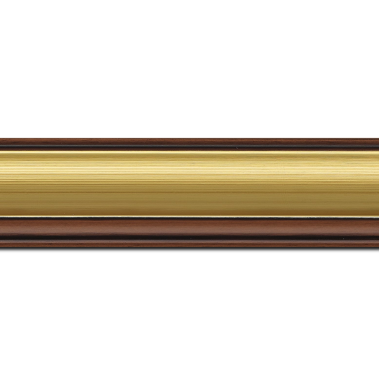 Baguette longueur 1.40m bois profil doucine inversée largeur 4.4cm marron rustique gorge or