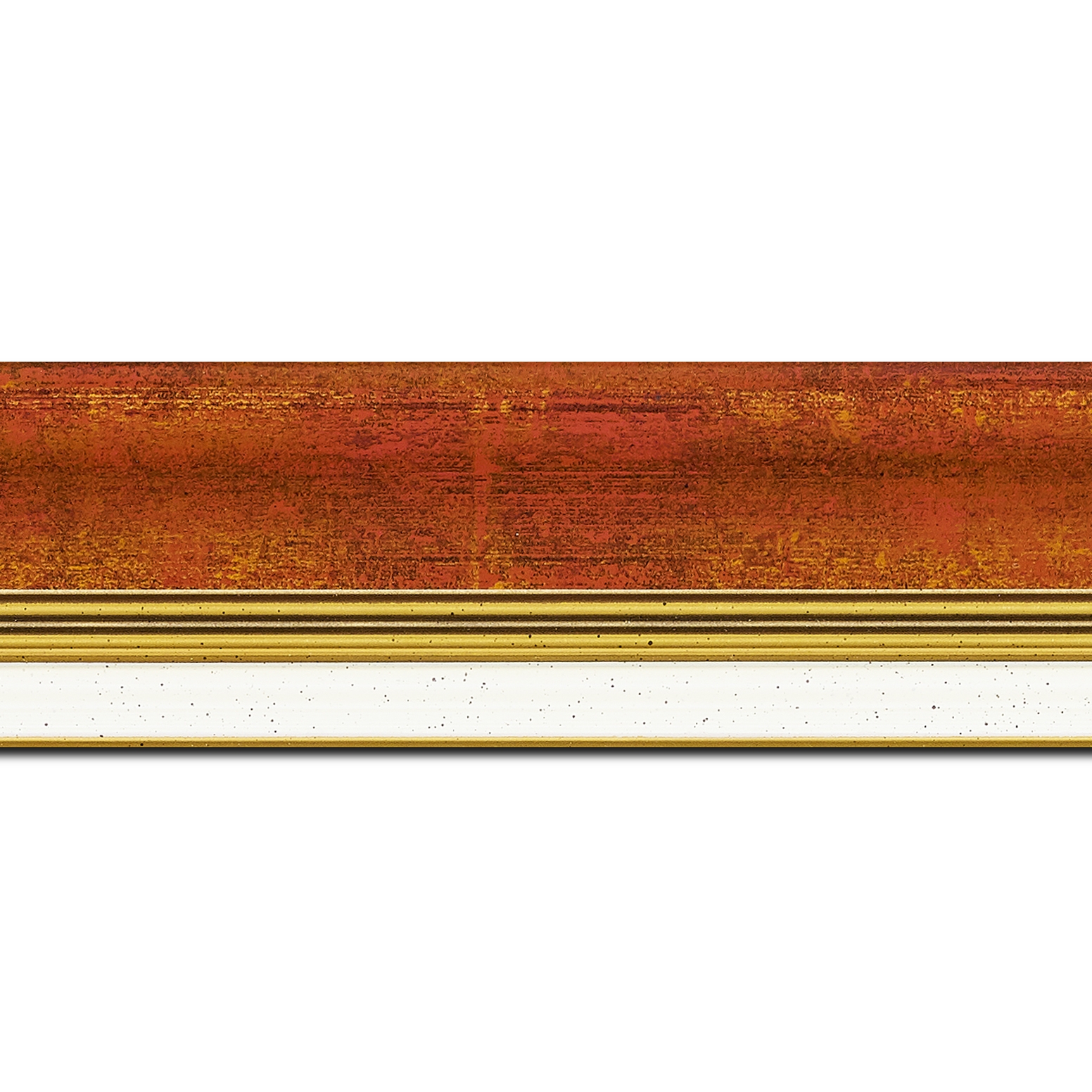Baguette longueur 1.40m bois profil incurvé largeur 5.7cm de couleur bordeaux fond or marie louise blanche mouchetée filet or intégré