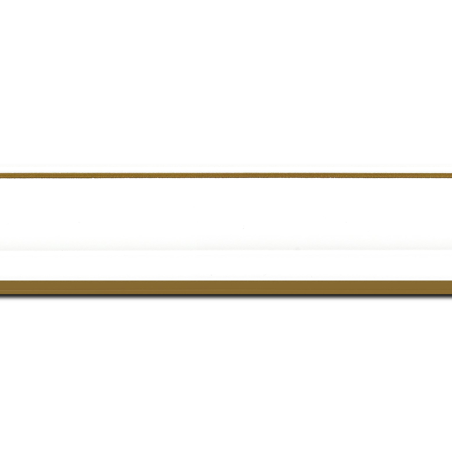Baguette longueur 1.40m bois profil doucine inversée largeur 4.4cm  couleur blanc satiné filet or