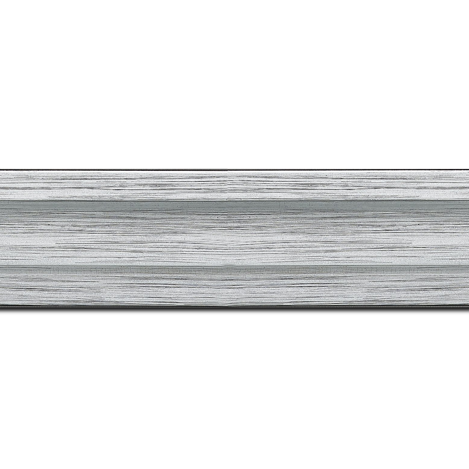Baguette longueur 1.40m bois caisse américaine profil escalier largeur 4.4cm couleur argent sur noir (spécialement conçu pour les châssis d'une épaisseur jusqu’à 2.5cm )