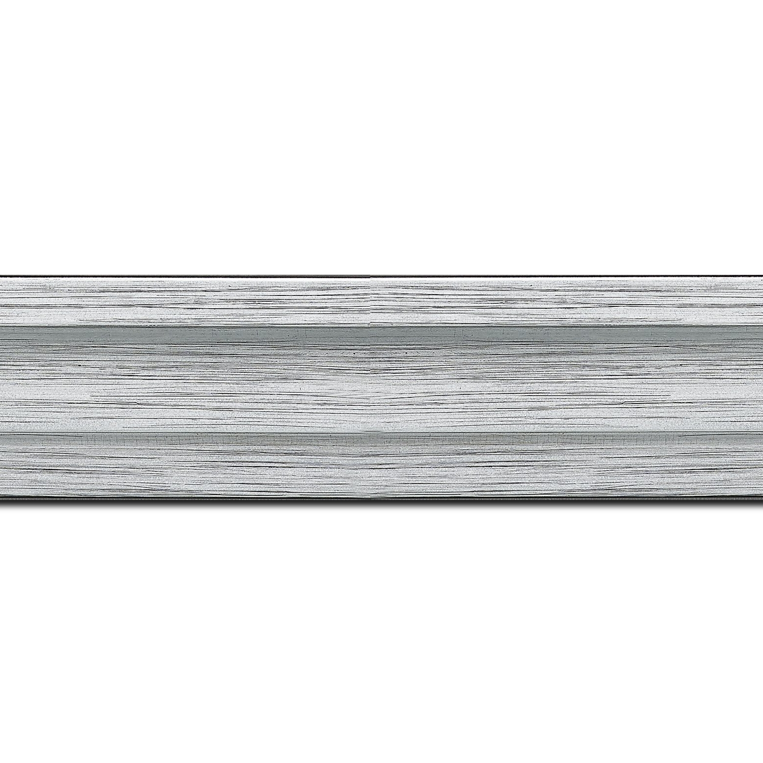 Baguette longueur 1.40m bois caisse américaine profil escalier largeur 4.4cm couleur argent sur noir (spécialement conçu pour les châssis d'une épaisseur jusqu’à 2.5cm )