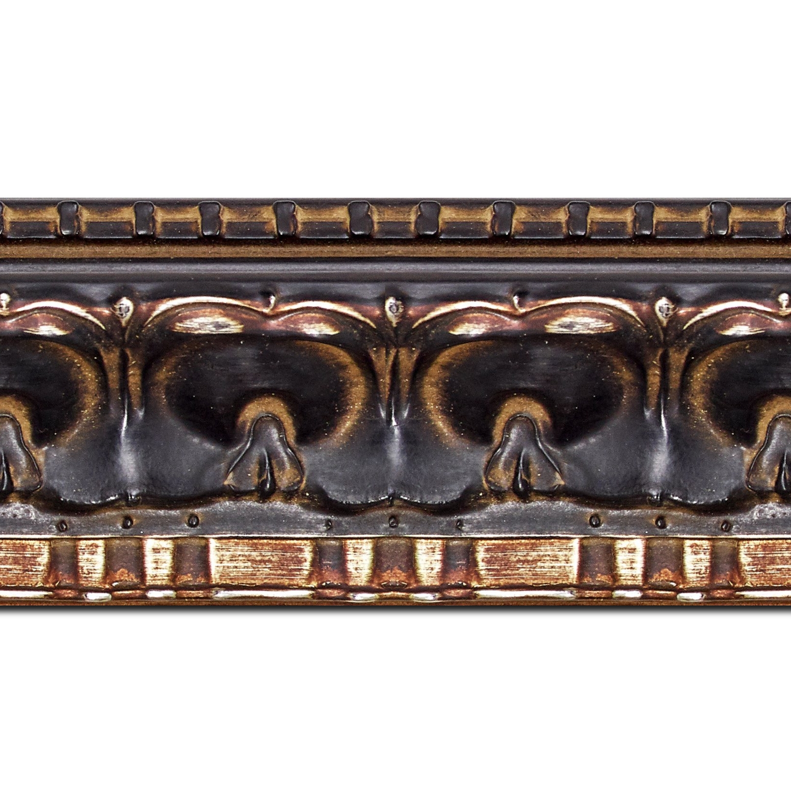 Baguette longueur 1.40m bois profil incurvé largeur 8.5cm noir antique classique nez vermeille noirci