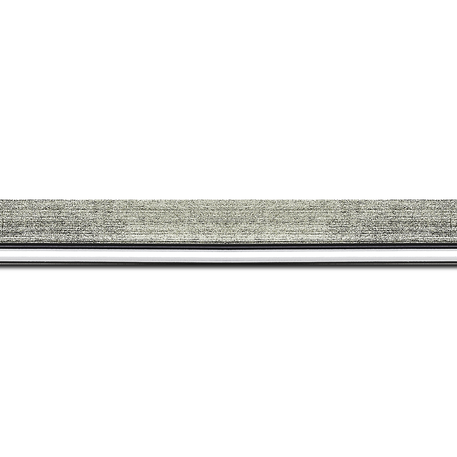 Baguette longueur 1.40m bois profil plat largeur 2.5cm couleur argent chaud filet argent froid surligné noir