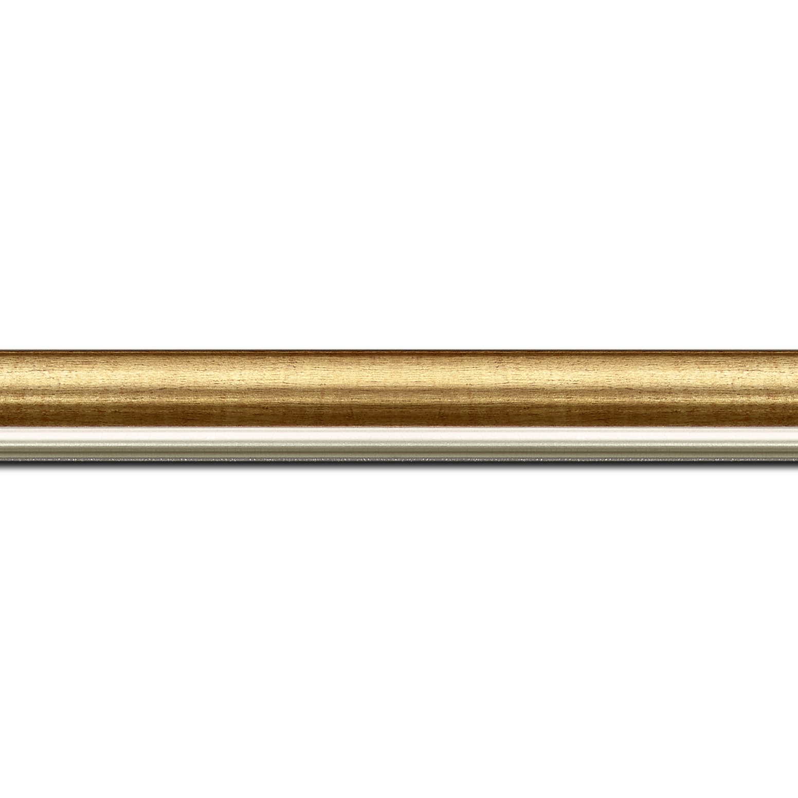 Baguette longueur 1.40m bois profil arrondi largeur 2.1cm  couleur or filet argent chaud
