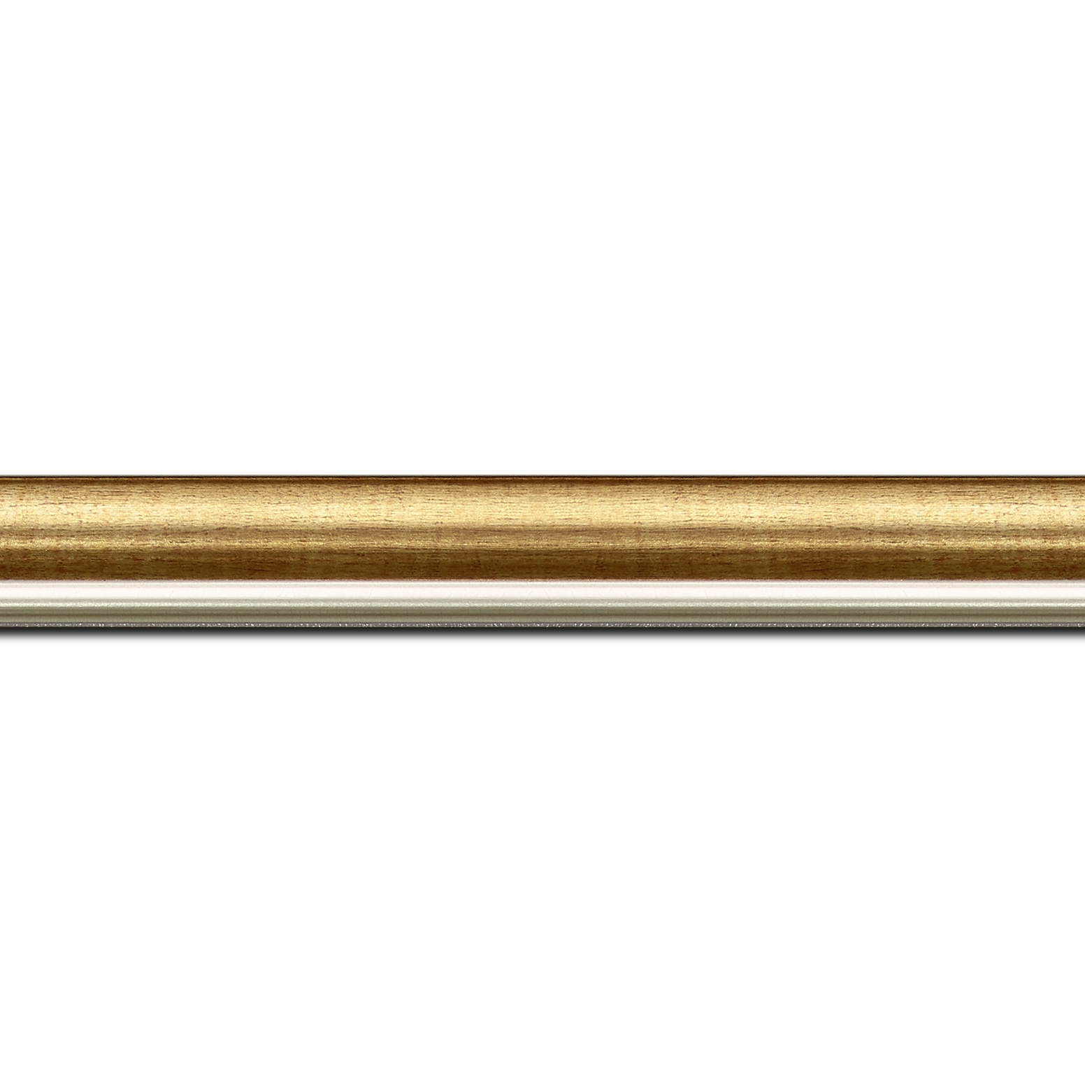 Baguette longueur 1.40m bois profil arrondi largeur 2.1cm  couleur or filet argent chaud