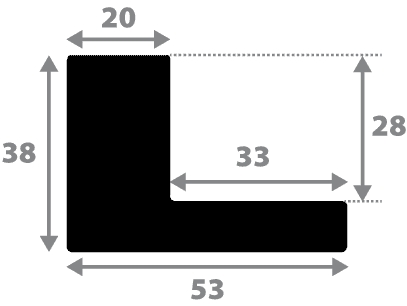 Baguette coupe droite bois caisse américaine profil en l (flottante) largeur 4.5cm noir mat finition pore bouché filet argent largeur 2cm qualité galerie (spécialement conçu pour les châssis d'une épaisseur jusqu’à 3cm ) information complémentaire : il faut renseigner la dimension précise de votre sujet  et l'espace intérieur entre la toile et le cadre sera de 2cm