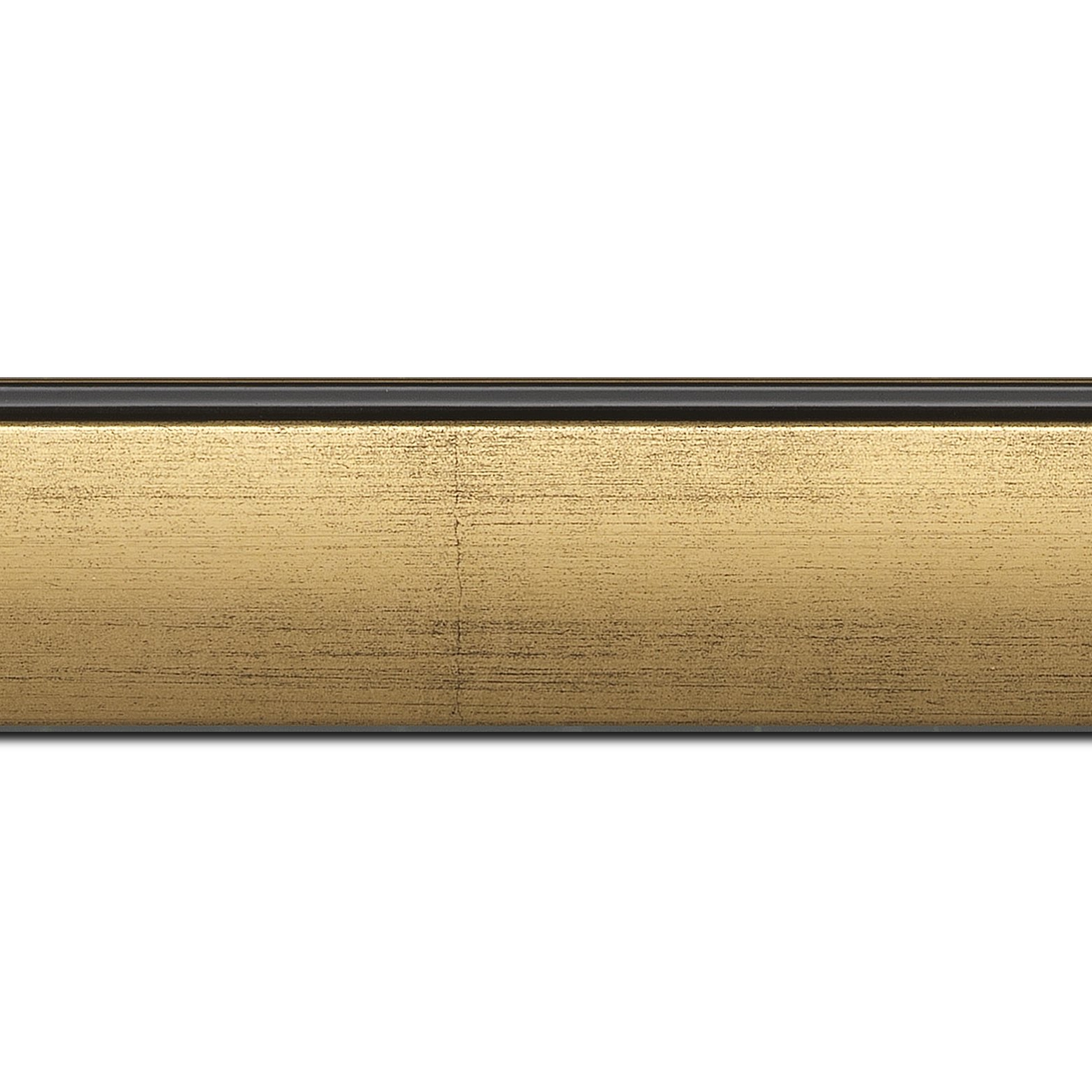 Baguette longueur 1.40m bois profil en pente méplat largeur 4.8cm or satiné surligné par une gorge extérieure noire : originalité et élégance assurée