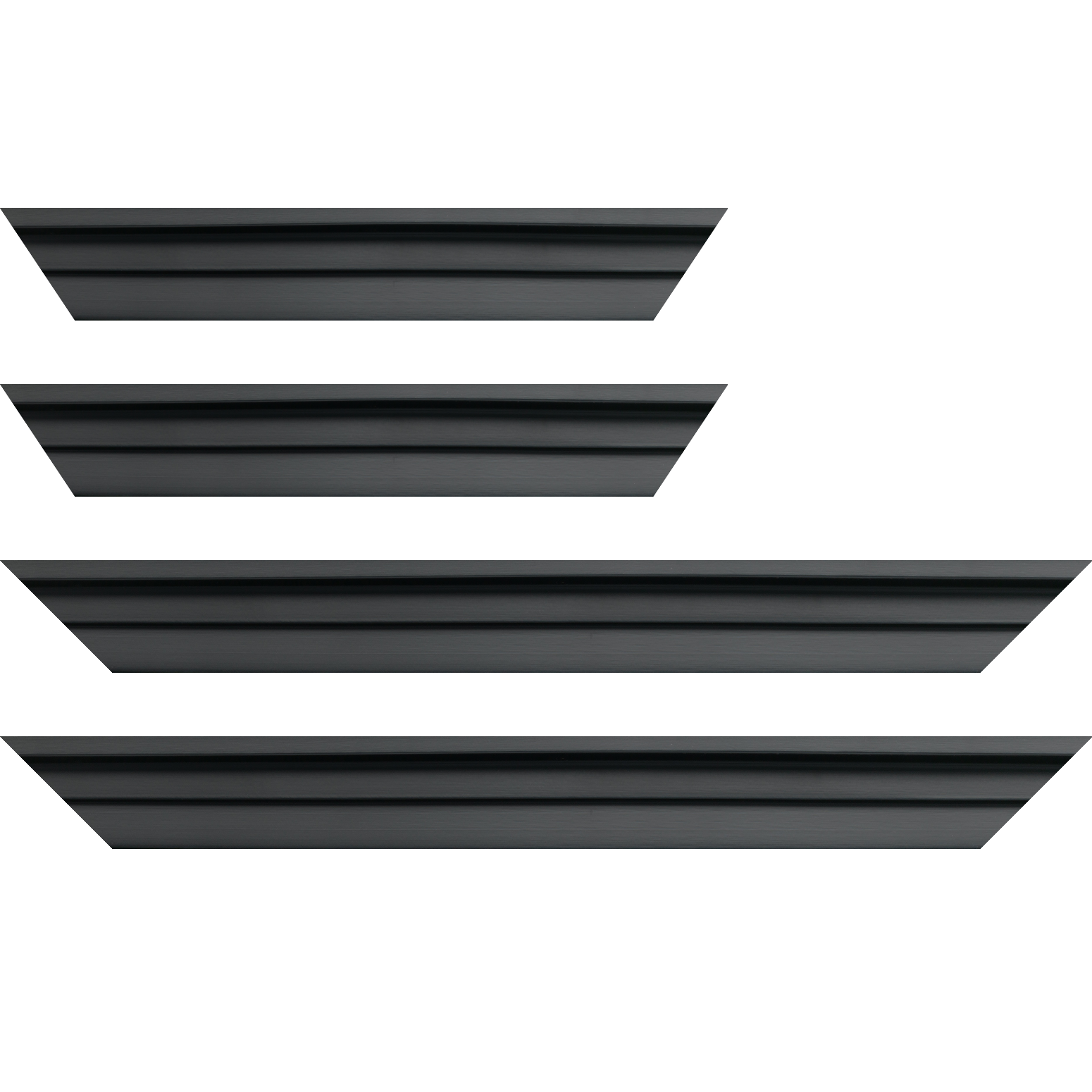 Baguette service précoupé Bois caisse américaine profil escalier largeur 4.4cm noir mat   (spécialement conçu pour les châssis d'une épaisseur jusqu’à 2.5cm )