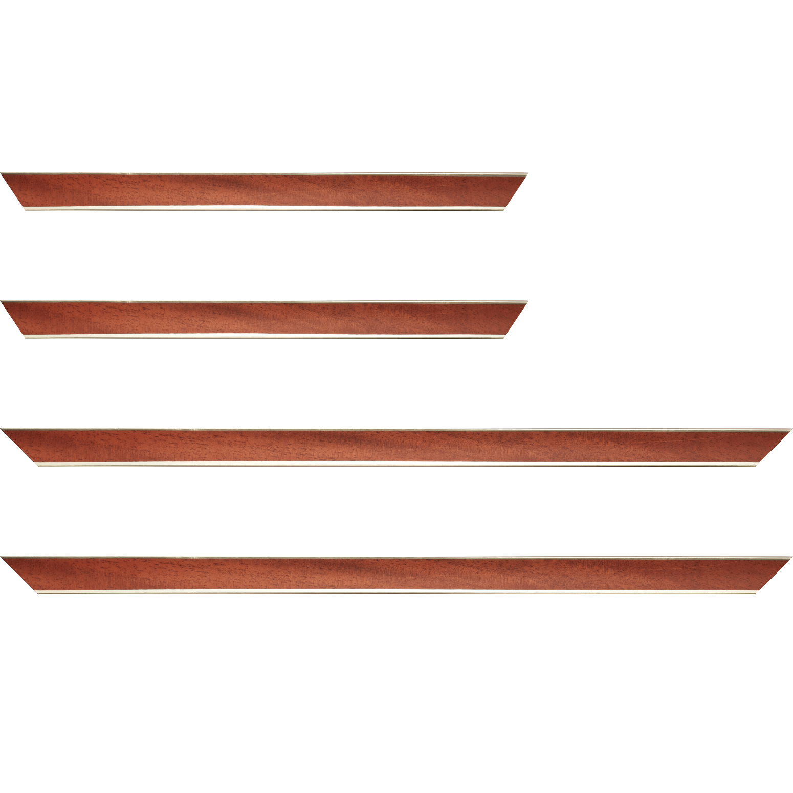 Baguette service précoupé Bois profil concave largeur 2.4cm couleur acajou  satiné  filet argent de chaque coté (pore du bois apparent)