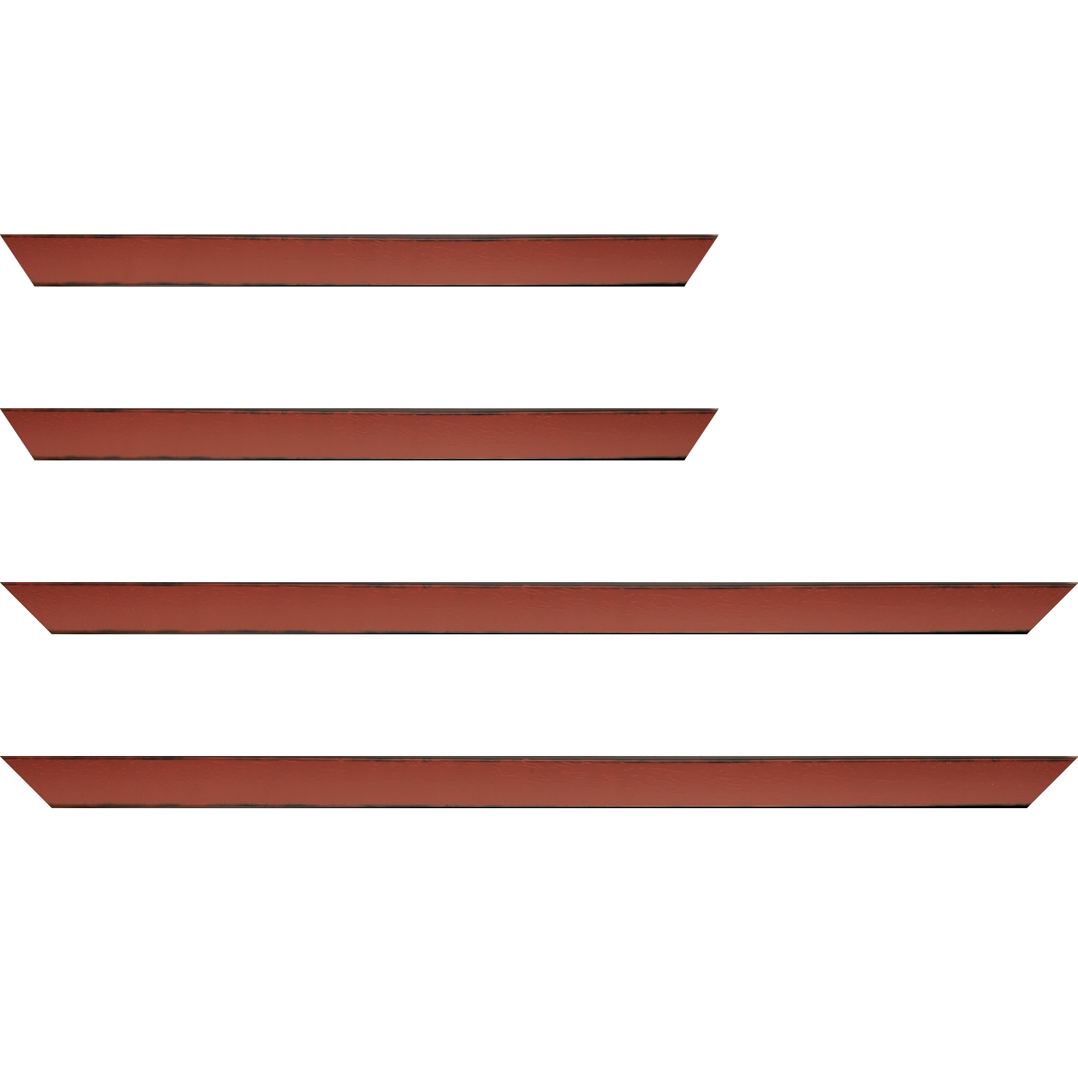 Baguette service précoupé Bois profil concave largeur 2.4cm couleur bordeaux  satiné  arêtes essuyés noircies de chaque coté