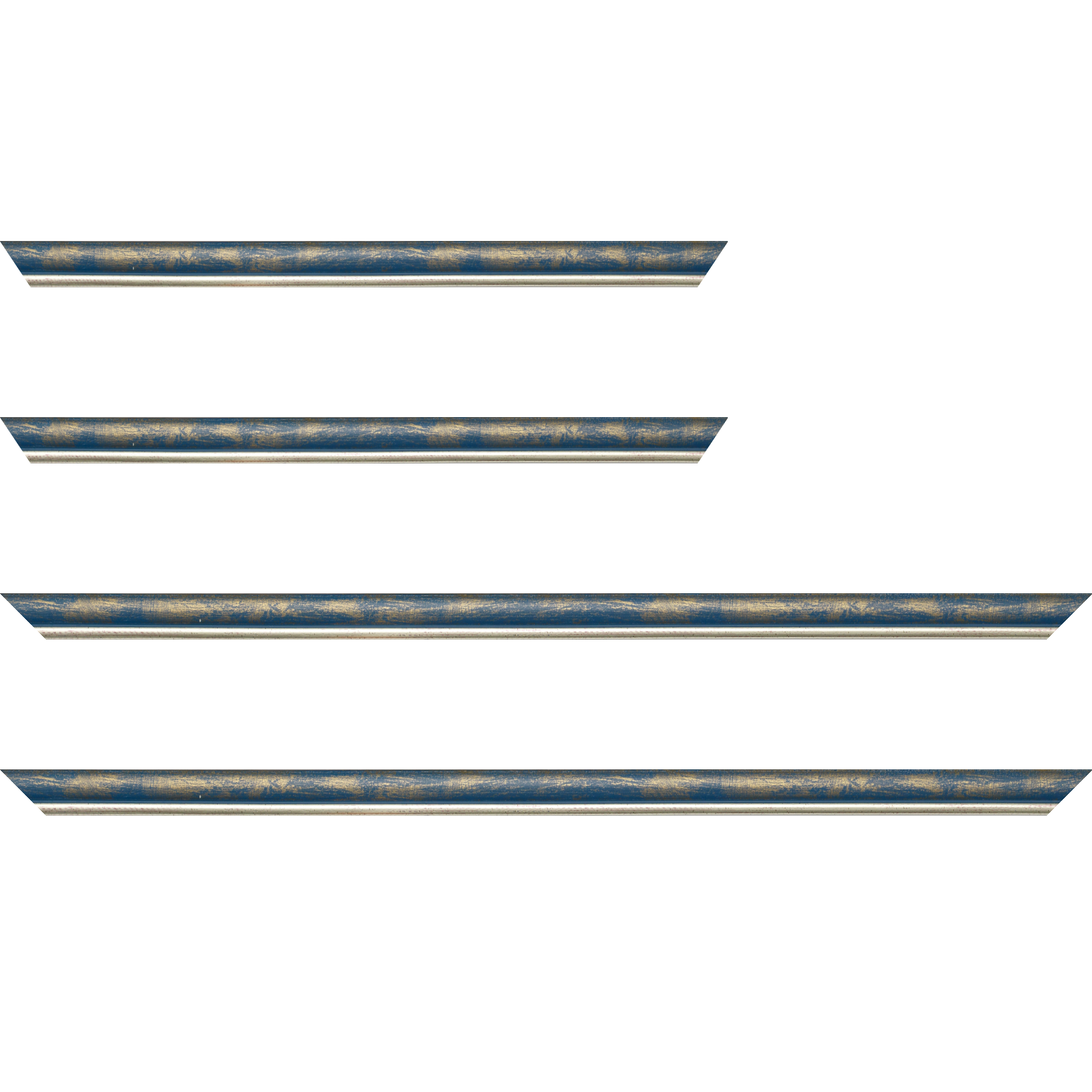 Baguette service précoupé Bois profil arrondi largeur 2.1cm  couleur bleu fond or filet argent chaud