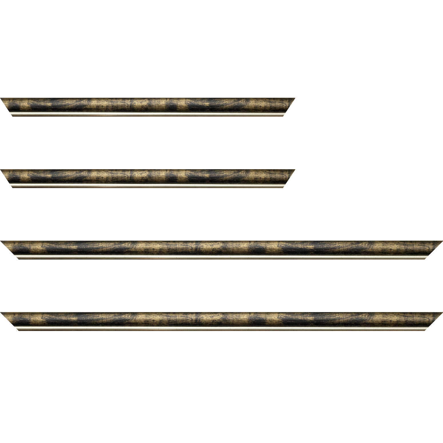 Baguette service précoupé Bois profil arrondi largeur 2.1cm  couleur noir fond or filet argent chaud