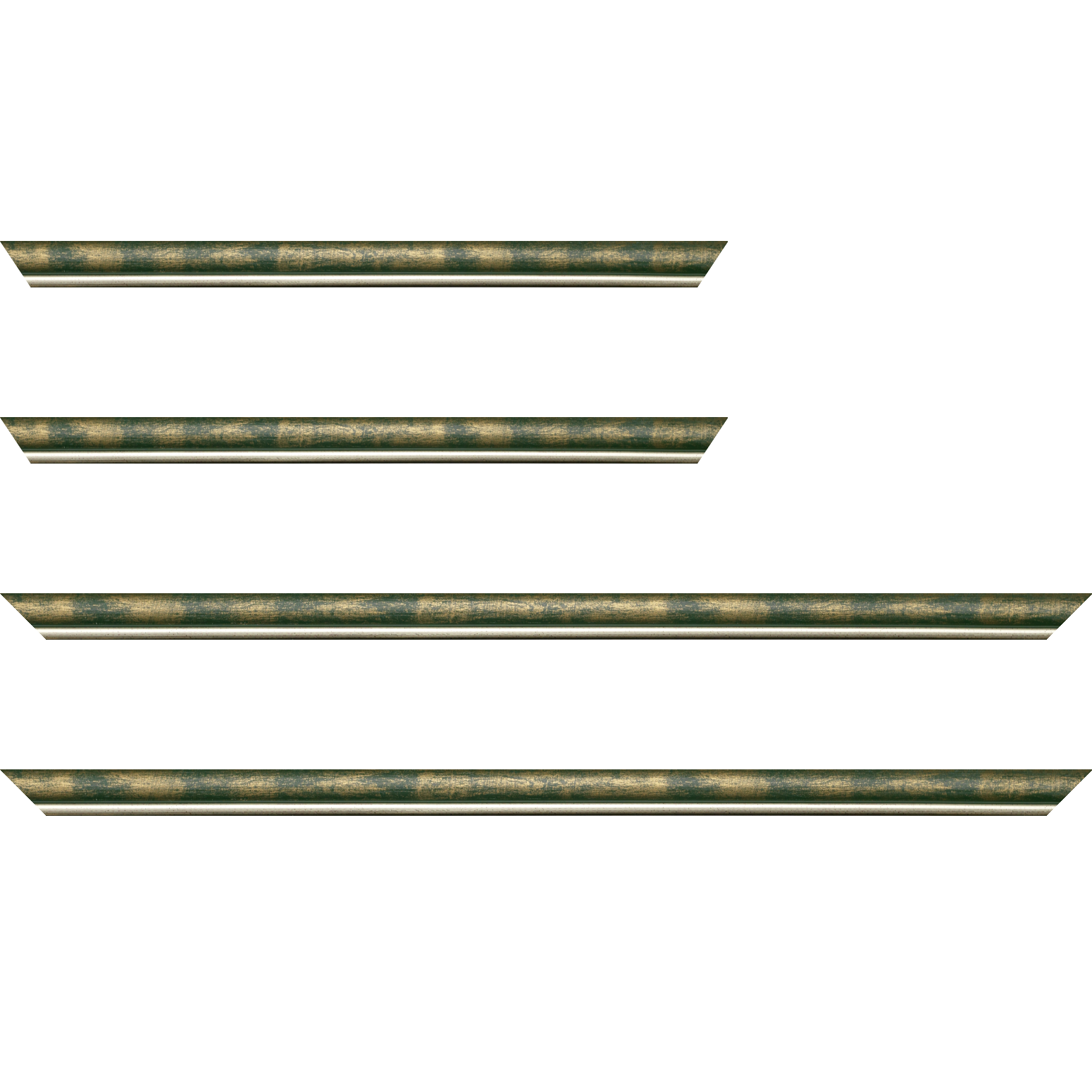 Baguette service précoupé Bois profil arrondi largeur 2.1cm  couleur vert fond or filet argent chaud