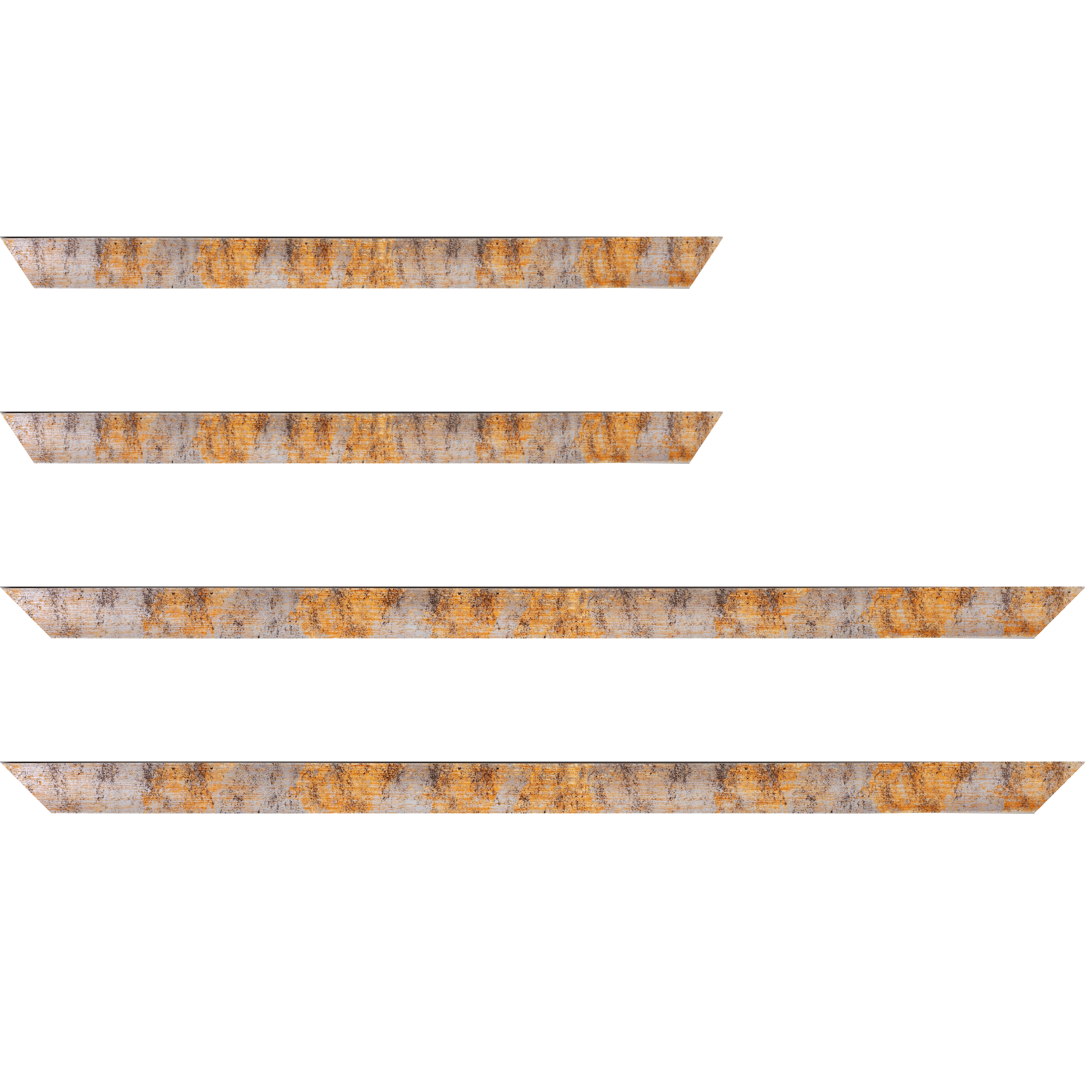 Baguette service précoupé Bois profil concave largeur 2.4cm de couleur orange moucheté fond argent