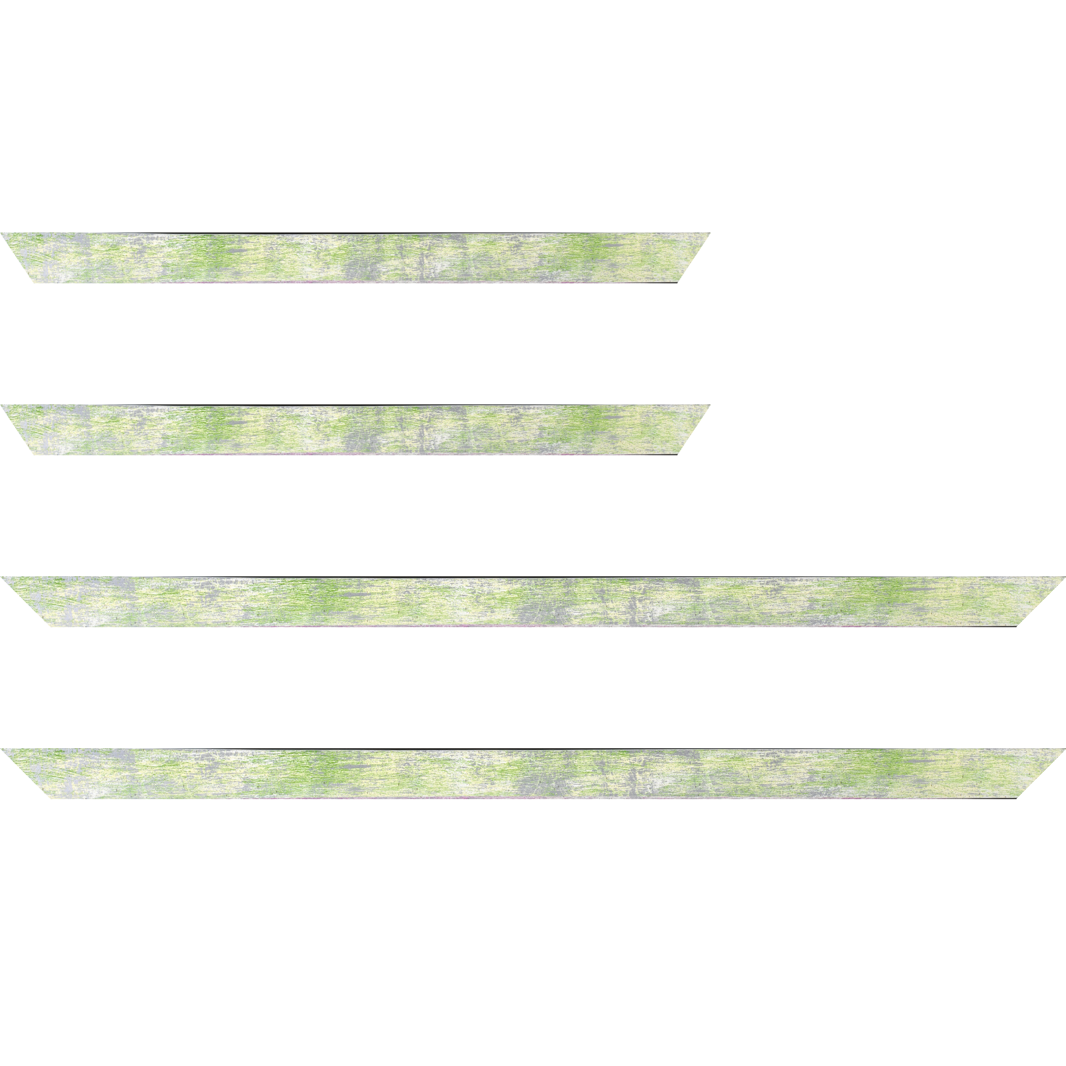 Baguette service précoupé Bois profil concave largeur 2.4cm de couleur vert pale fond argent