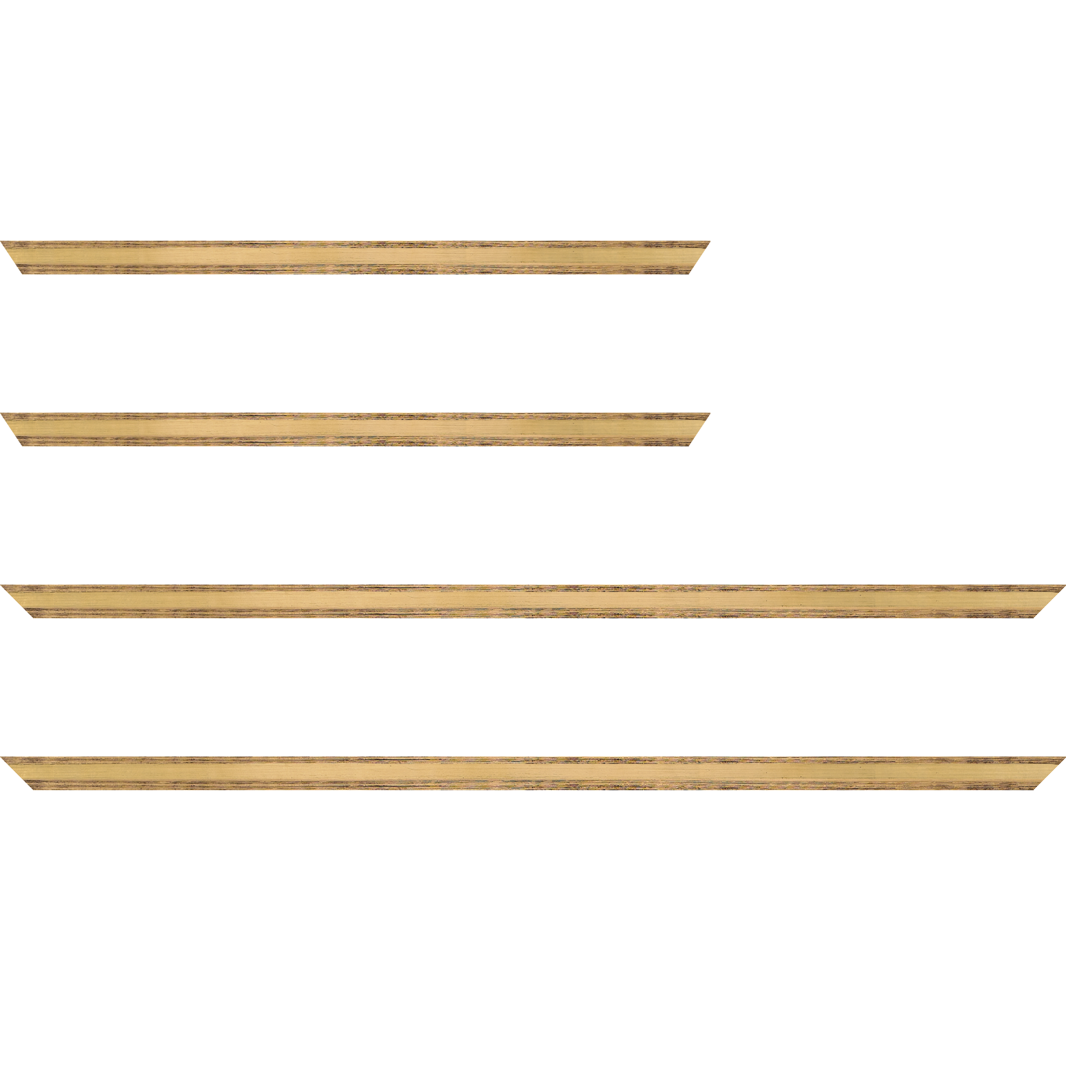 Baguette service précoupé Bois profil plat en pente largeur 1.4cm couleur or coté extérieur foncé. finition haut de gamme car dorure à l'eau fait main