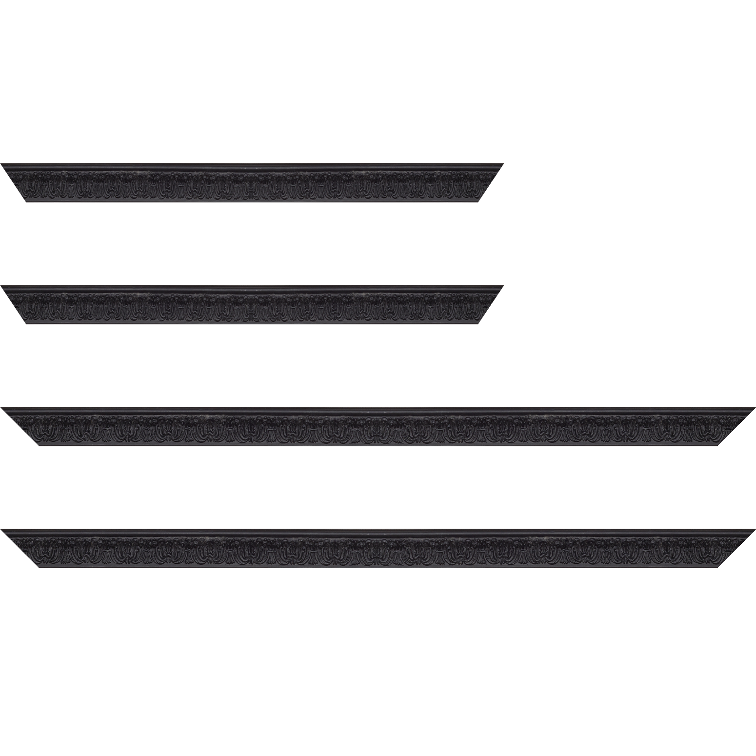 Baguette service précoupé Bois profil incurvé largeur 2.6cm couleur noir en relief sur fond noir