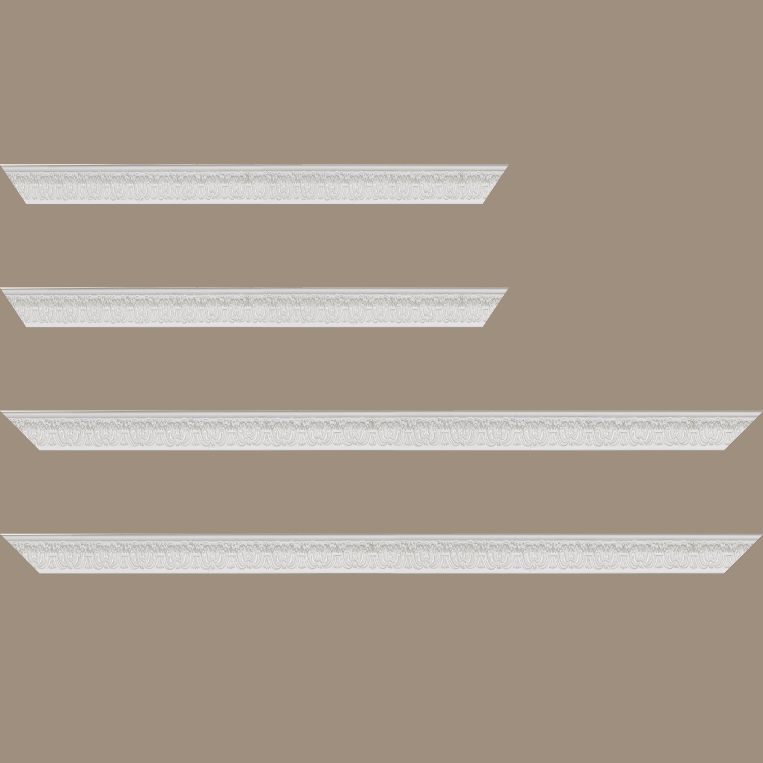 Baguette service précoupé Bois profil incurvé largeur 2.6cm couleur blanc en relief sur fond blanc
