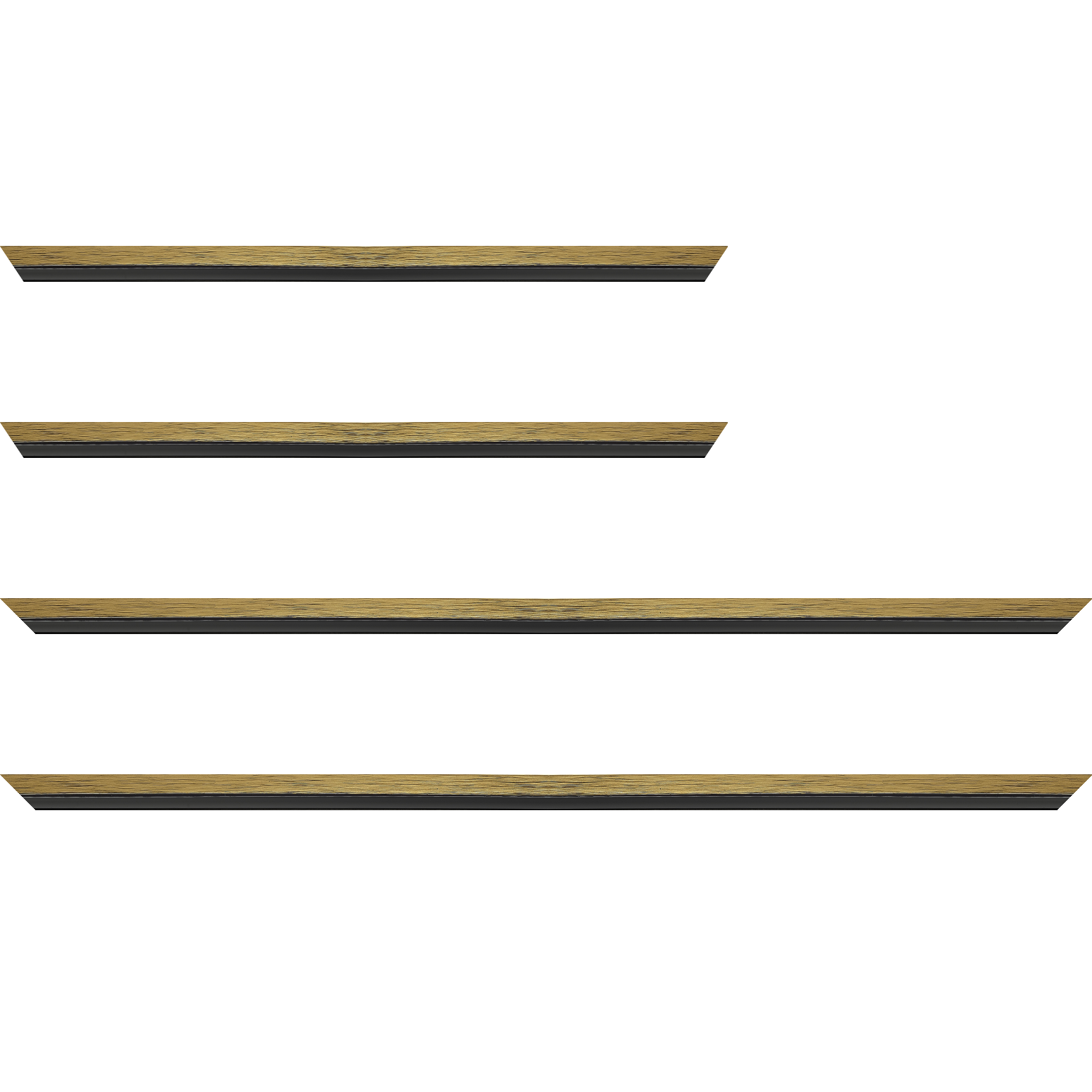 Baguette service précoupé Bois profil plat largeur 1.6cm couleur or contemporain filet noir en retrait de la face du cadre de 6mm assurant un effet très original