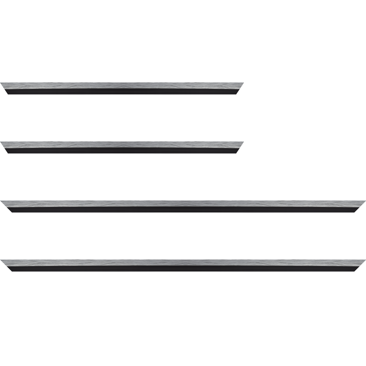 Baguette service précoupé Bois profil plat largeur 1.6cm couleur argent contemporain filet noir en retrait de la face du cadre de 6mm assurant un effet très original