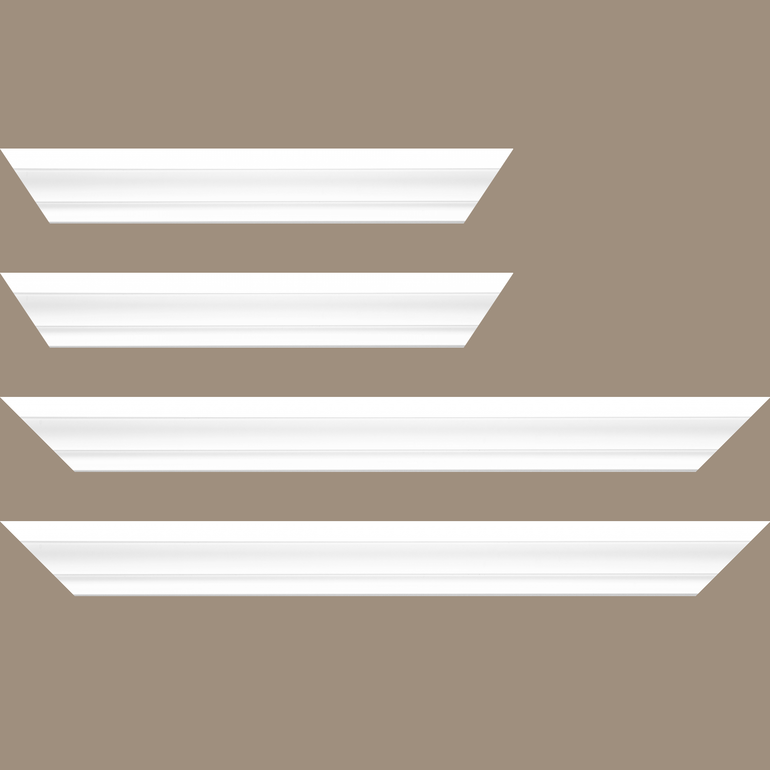 Baguette service précoupé Bois caisse américaine XL profil escalier largeur 4.9cm blanc mat (spécialement conçu pour les châssis 3D d'une épaisseur de 3 à 4cm)