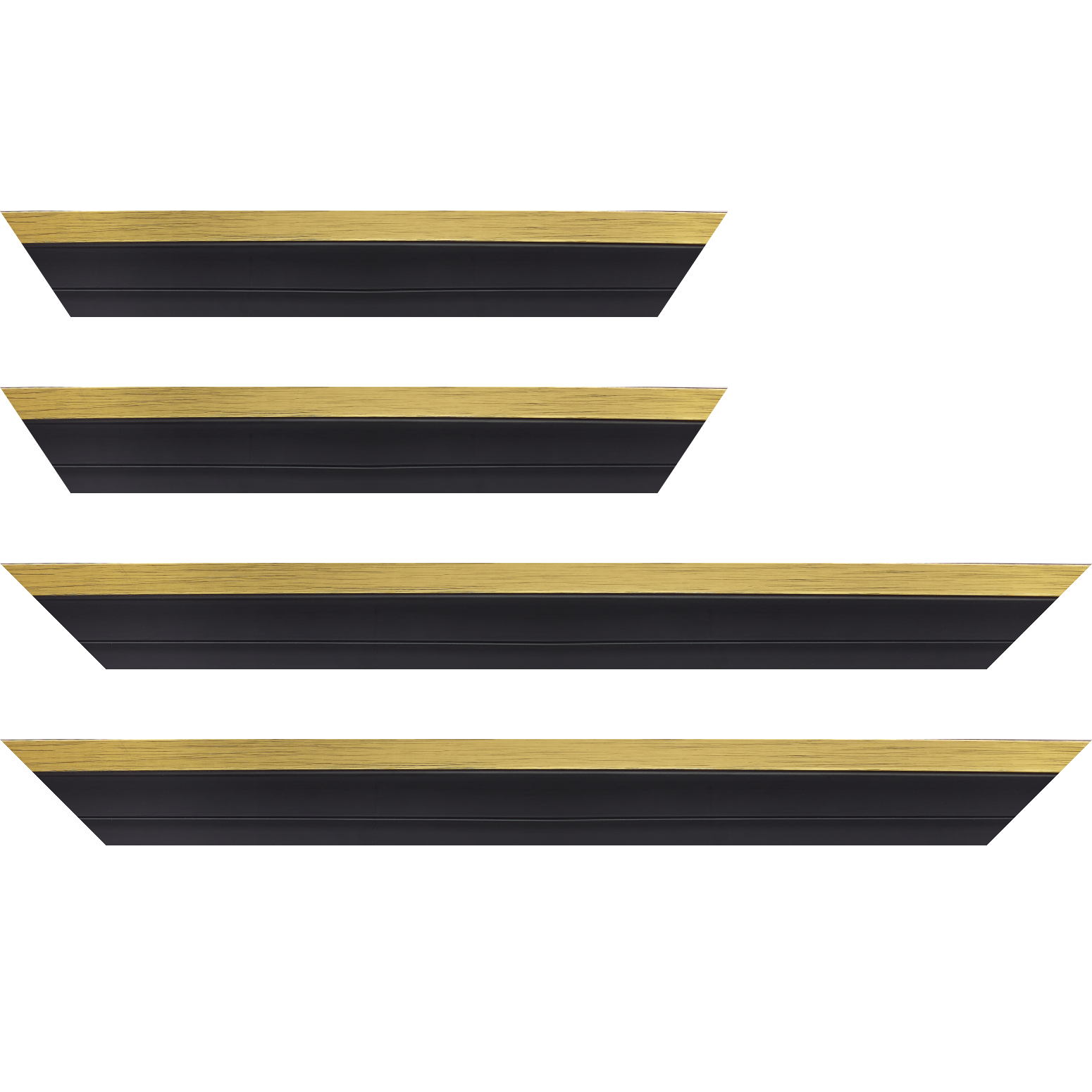 Baguette service précoupé Bois caisse américaine XL profil escalier largeur 4.9cm noir mat  filet or (spécialement conçu pour les châssis 3D d'une épaisseur de 3 à 4cm)