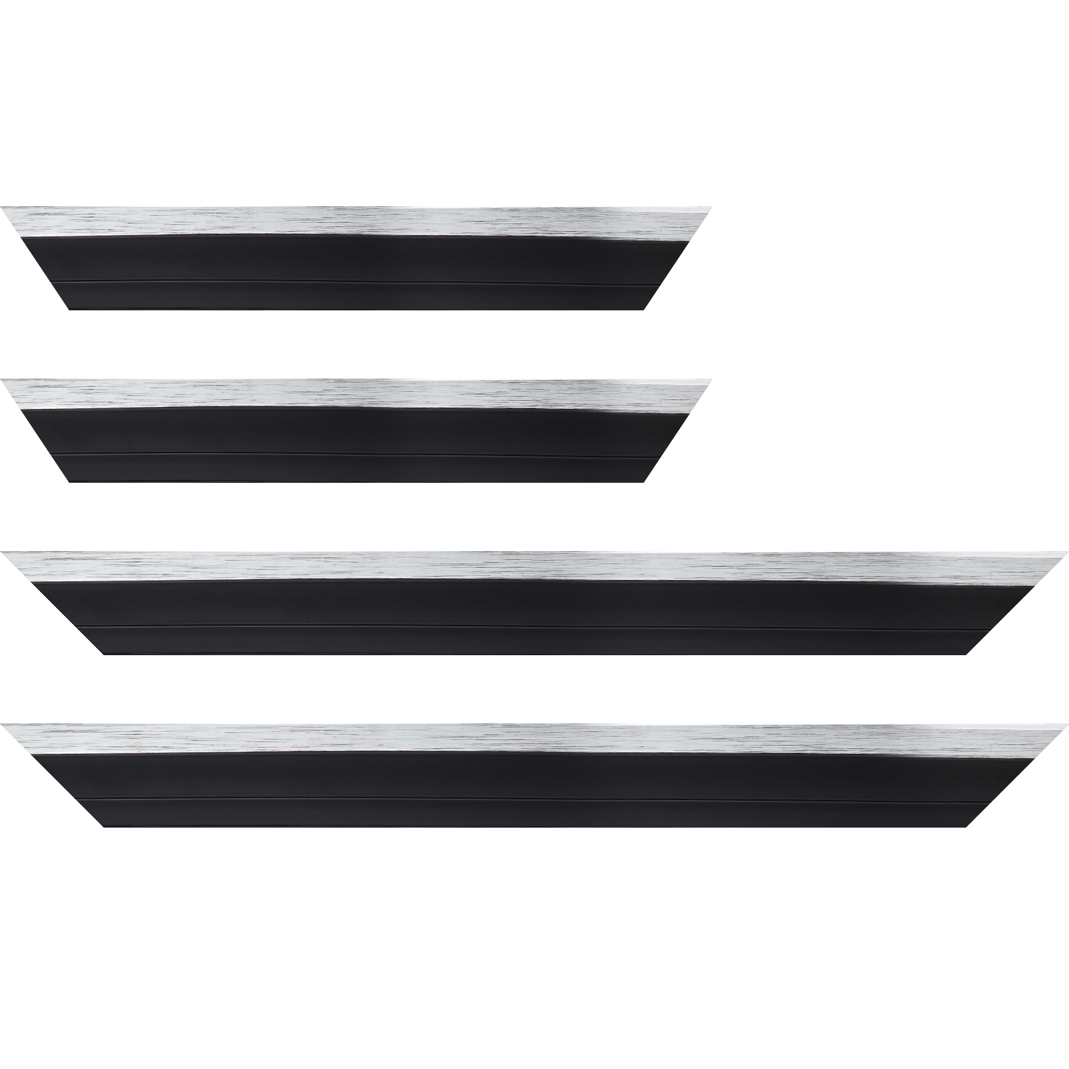 Baguette service précoupé Bois caisse américaine XL profil escalier largeur 4.9cm noir mat  filet argent (spécialement conçu pour les châssis 3D d'une épaisseur de 3 à 4cm)