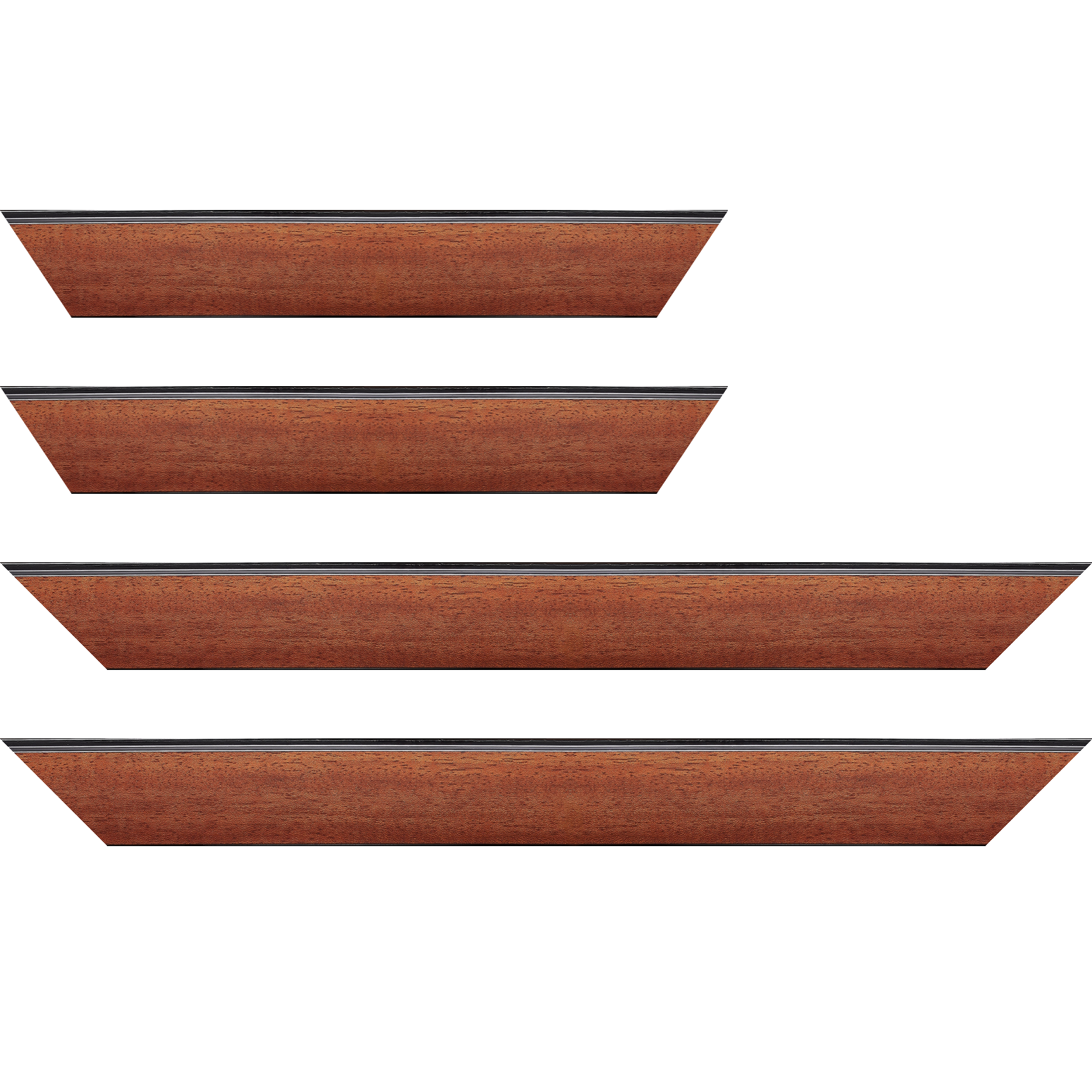 Baguette service précoupé Bois profil en pente méplat largeur 4.8cm couleur acajou satiné surligné par une gorge extérieure noire : originalité et élégance assurée