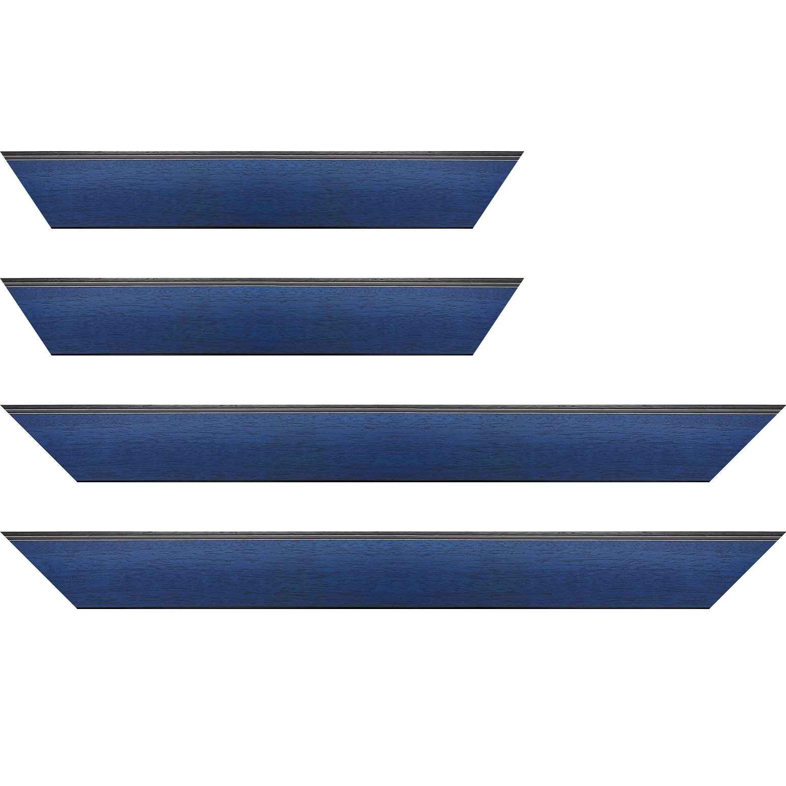 Baguette service précoupé Bois profil en pente méplat largeur 4.8cm couleur bleu cobalt satiné surligné par une gorge extérieure noire : originalité et élégance assurée