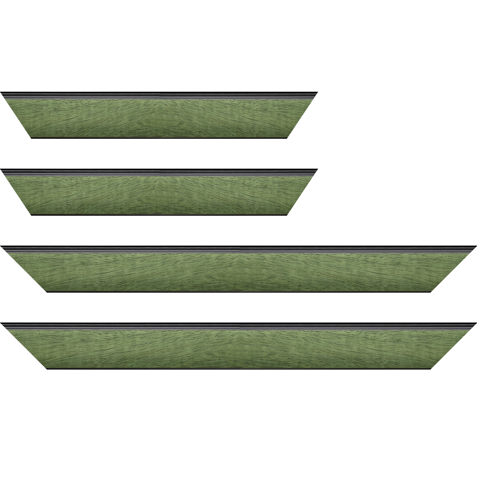 Baguette service précoupé Bois profil incliné en pente largeur 4.8cm couleur vert sapin satiné surligné par une gorge extérieure noire : originalité et élégance assurée