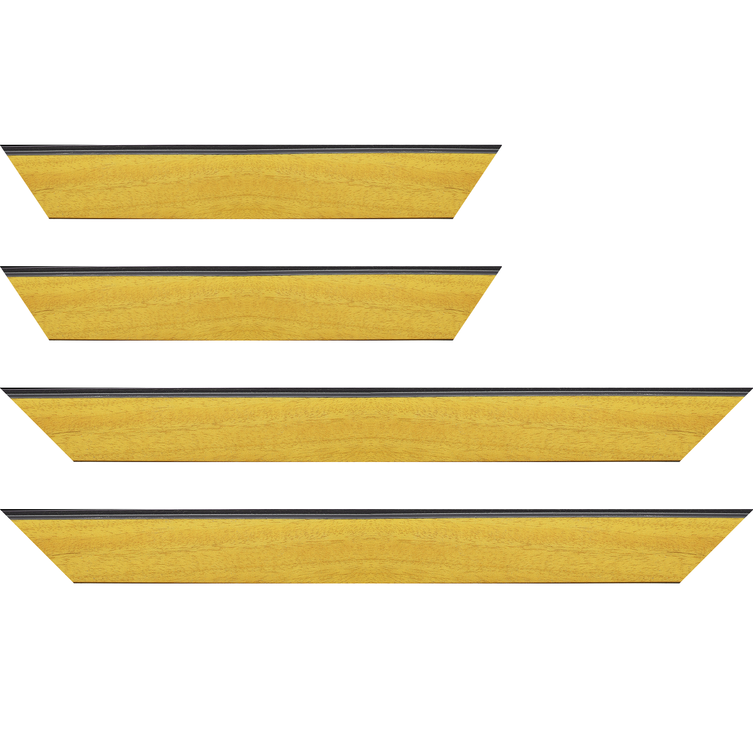 Baguette service précoupé Bois profil en pente méplat largeur 4.8cm couleur jaune tournesol satiné surligné par une gorge extérieure noire : originalité et élégance assurée