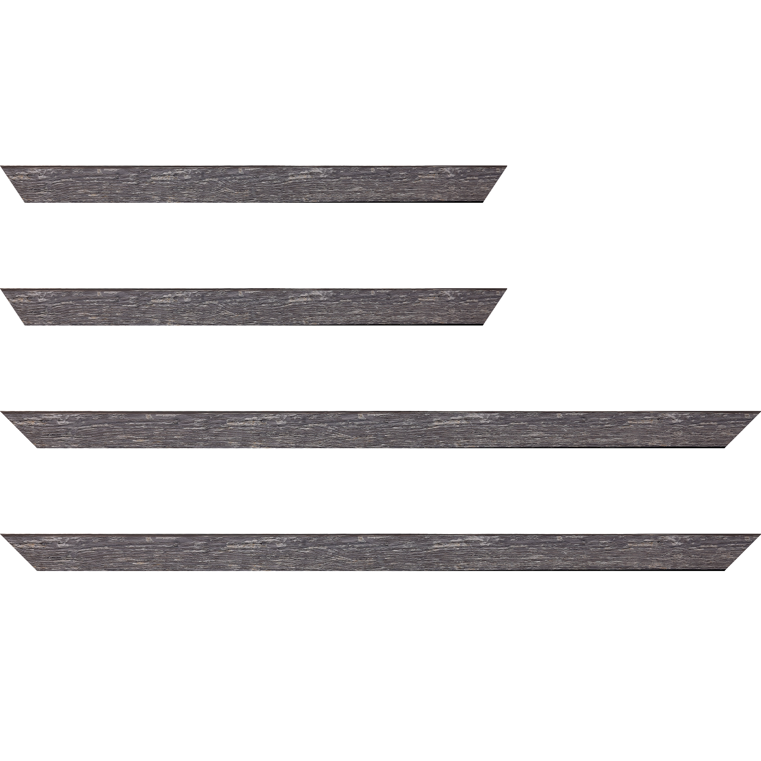 Baguette service précoupé bois profil arrondi en pente plongeant largeur 2.4cm couleur gris  finition veinée, reflet argenté