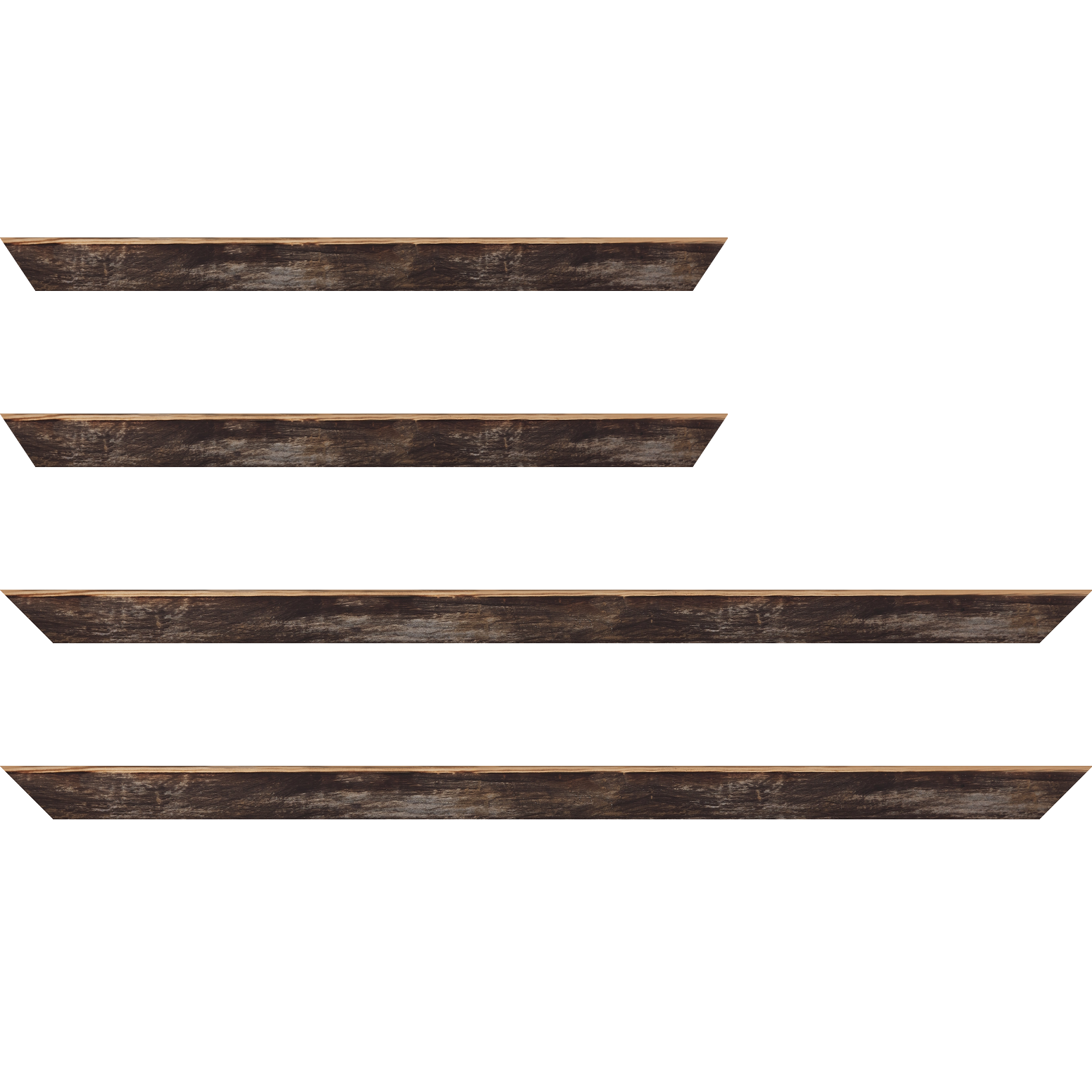 Baguette service précoupé bois profil arrondi en pente plongeant largeur 2.4cm couleur noir ébène effet ressuyé, angle du cadre extérieur filet naturel