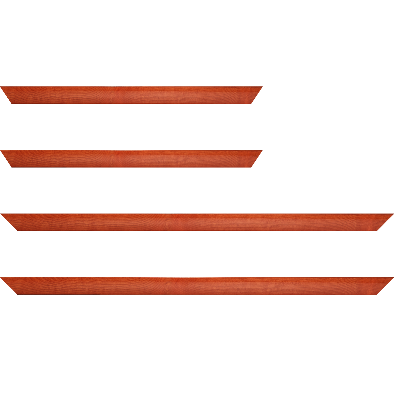 Baguette service précoupé bois profil arrondi en pente plongeant largeur 2.4cm couleur orange finition vernis brillant,veine du bois  apparent (pin) ,
