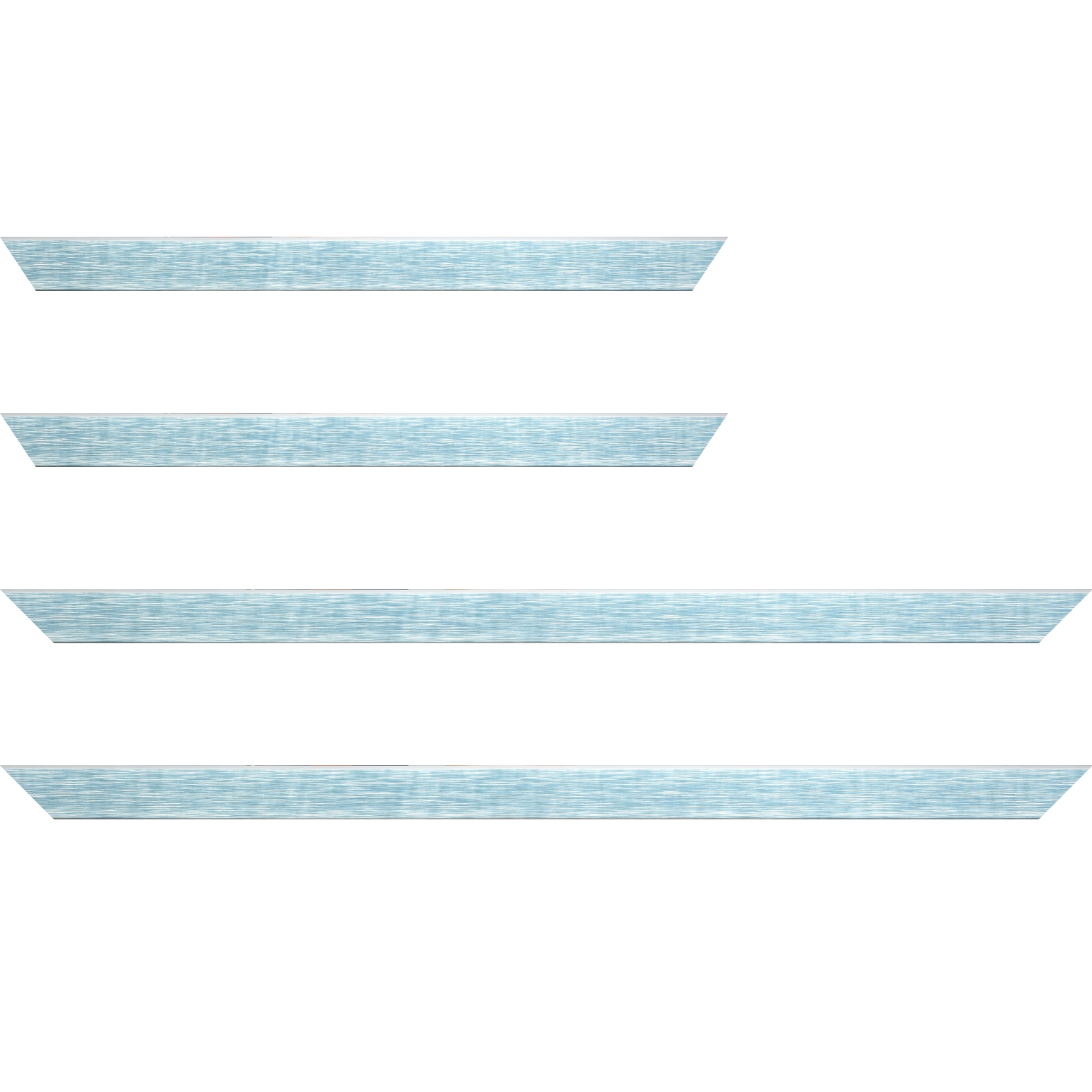 Baguette service précoupé Bois profil arrondi en pente plongeant largeur 2.4cm couleur bleu tendre, arête et chant extérieur du cadre blanc