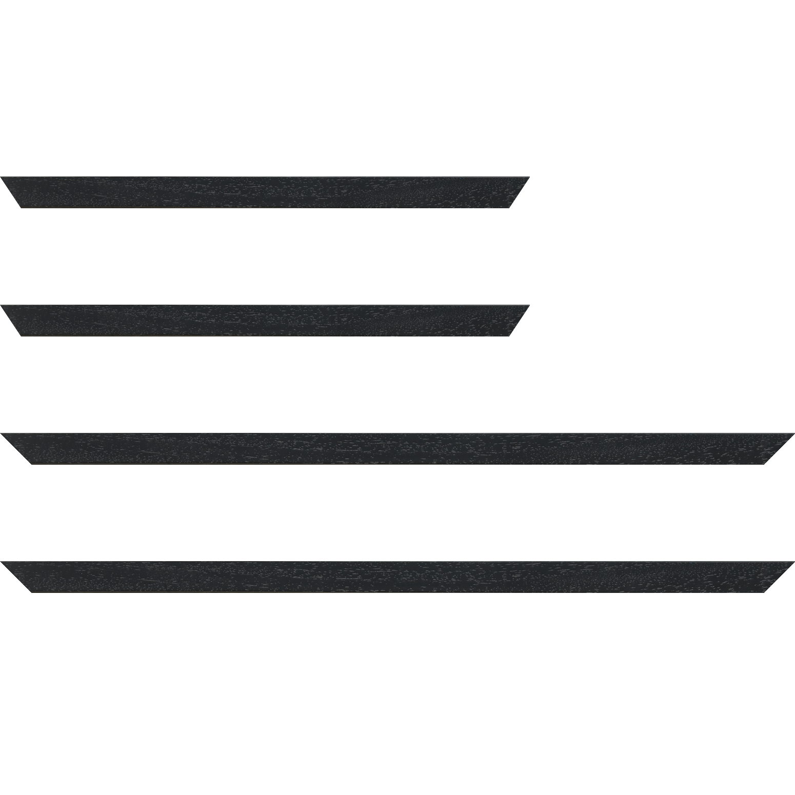Baguette service précoupé Bois profil plat largeur 2cm hauteur 3.3cm couleur noir satiné (aussi appelé cache clou)