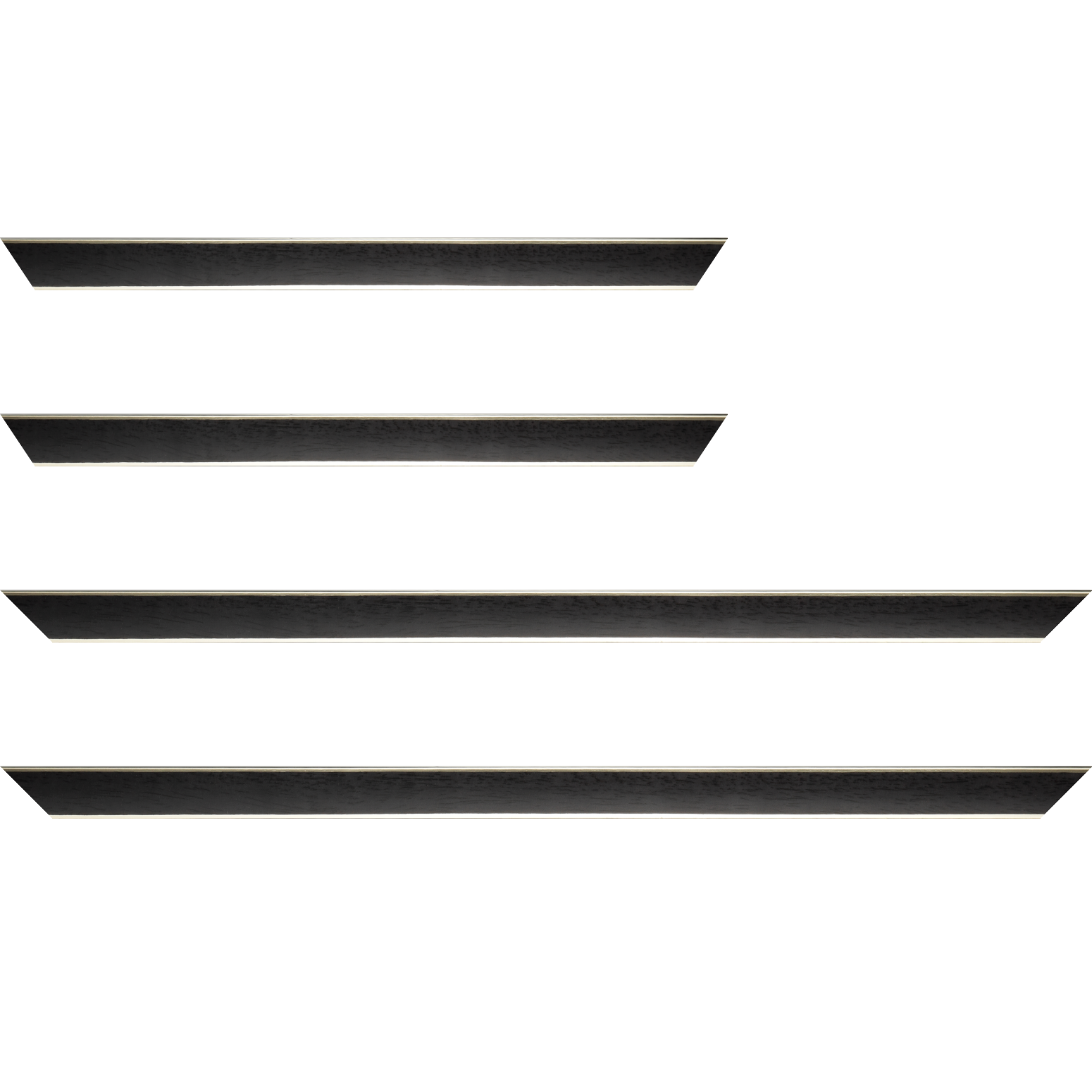 Baguette service précoupé Bois profil concave largeur 2.4cm couleur noir  satiné  filet argent de chaque coté (pore du bois apparent)