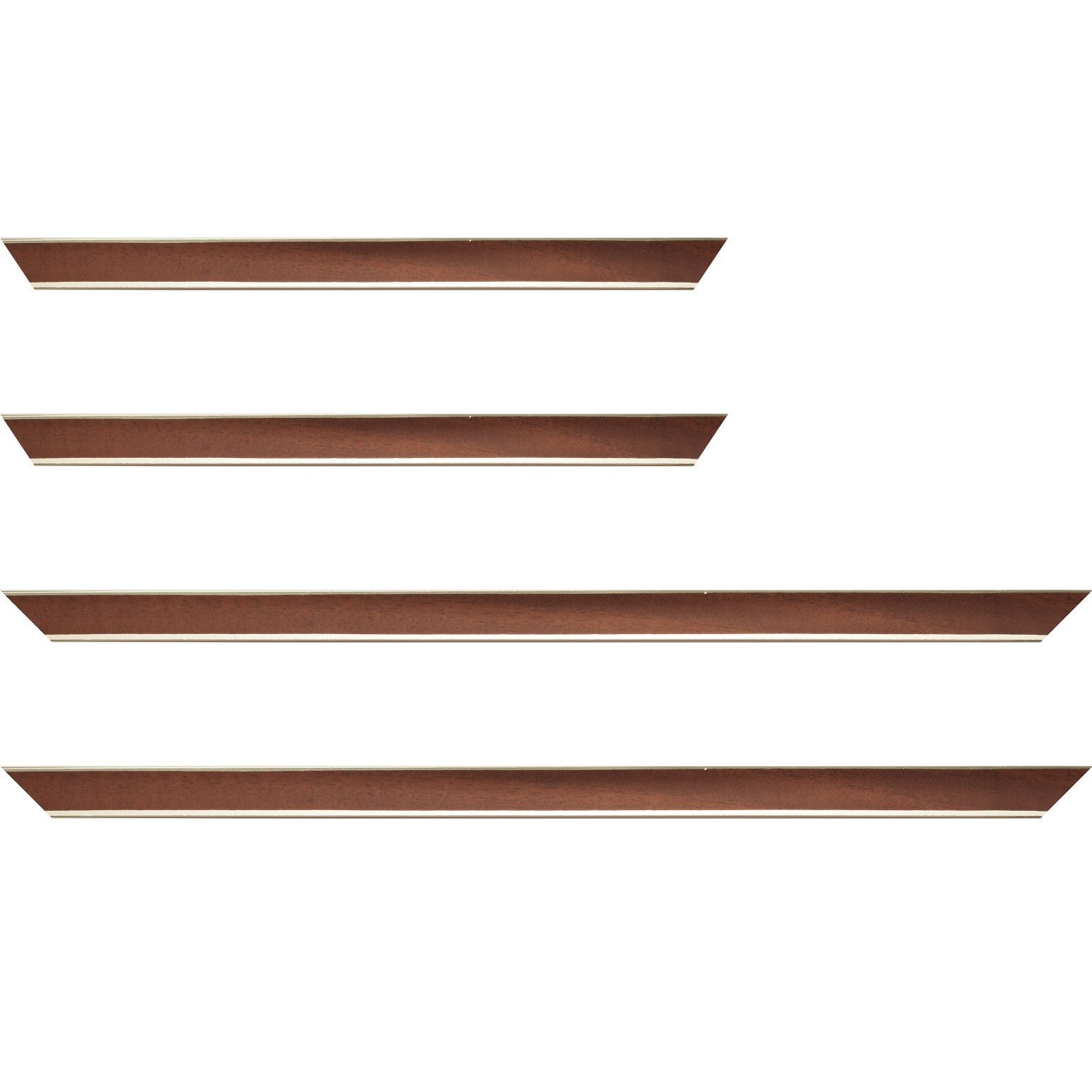 Baguette service précoupé Bois profil concave largeur 2.4cm couleur merisier  satiné  filet argent de chaque coté (pore du bois apparent)