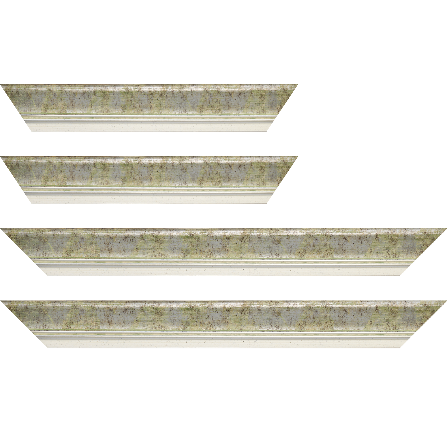 Baguette service précoupé Bois profil incurvé largeur 5.7cm de couleur vert fond argent marie louise blanche mouchetée filet argent intégré